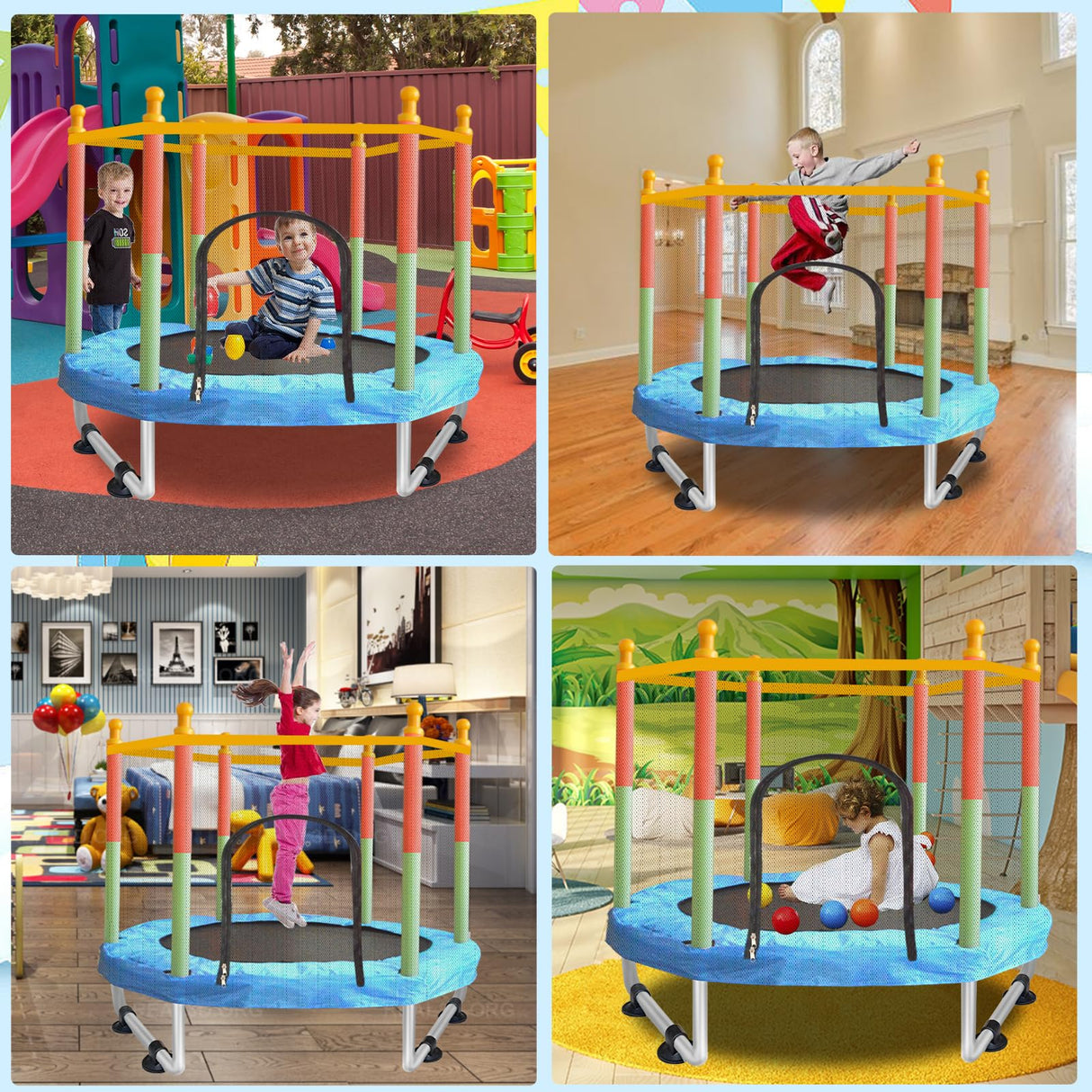 Toddler Trampoline for Kids Ages 1-8, 55'' Small Trampoline with Safety Enclosure Net, Indoor & Outdoor Baby Mini Trampolines, No-Gap Safe Design for Toddlers Jump, Gifts for Children & Boys & Girls SZBOB