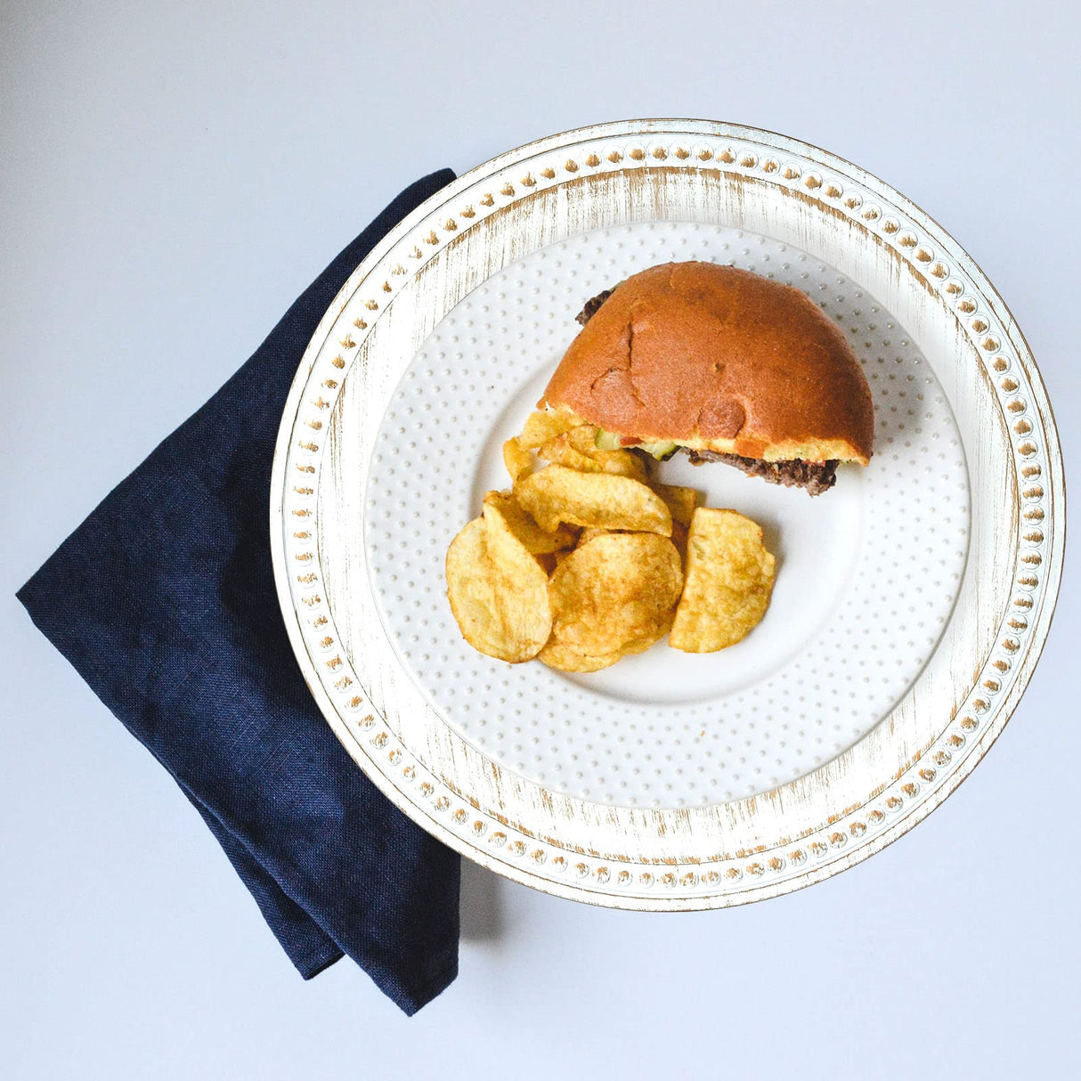 Kazozobi 13" Vintage Charger Plates, Beaded Chargers for Dinner Plates Set of 6, Charger Plates Bulk Wedding, White Kazozobi