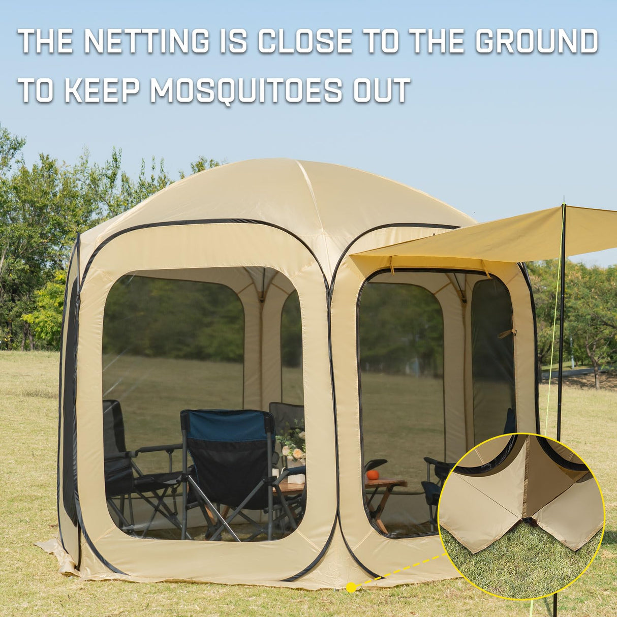 JELUCAMP 10x10 FT Pop Up Screen Tent - Instant Screened Gazebo Canopy with Mosquito Net, Portable Backyard Tent for 4-6 People, Easy Setup Patio Shelter for Camping, BBQ, Sports & Outdoor Activities JELUCAMP