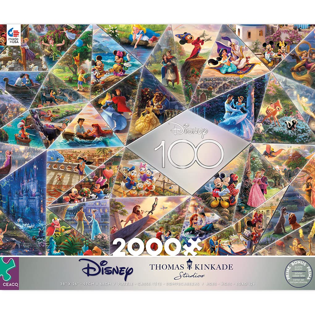Ceaco - Disney's 100th Anniversary - Thomas Kinkade - 100th Anniversary Collage - 2000 Piece Jigsaw Puzzle, 38 x 26 Ceaco