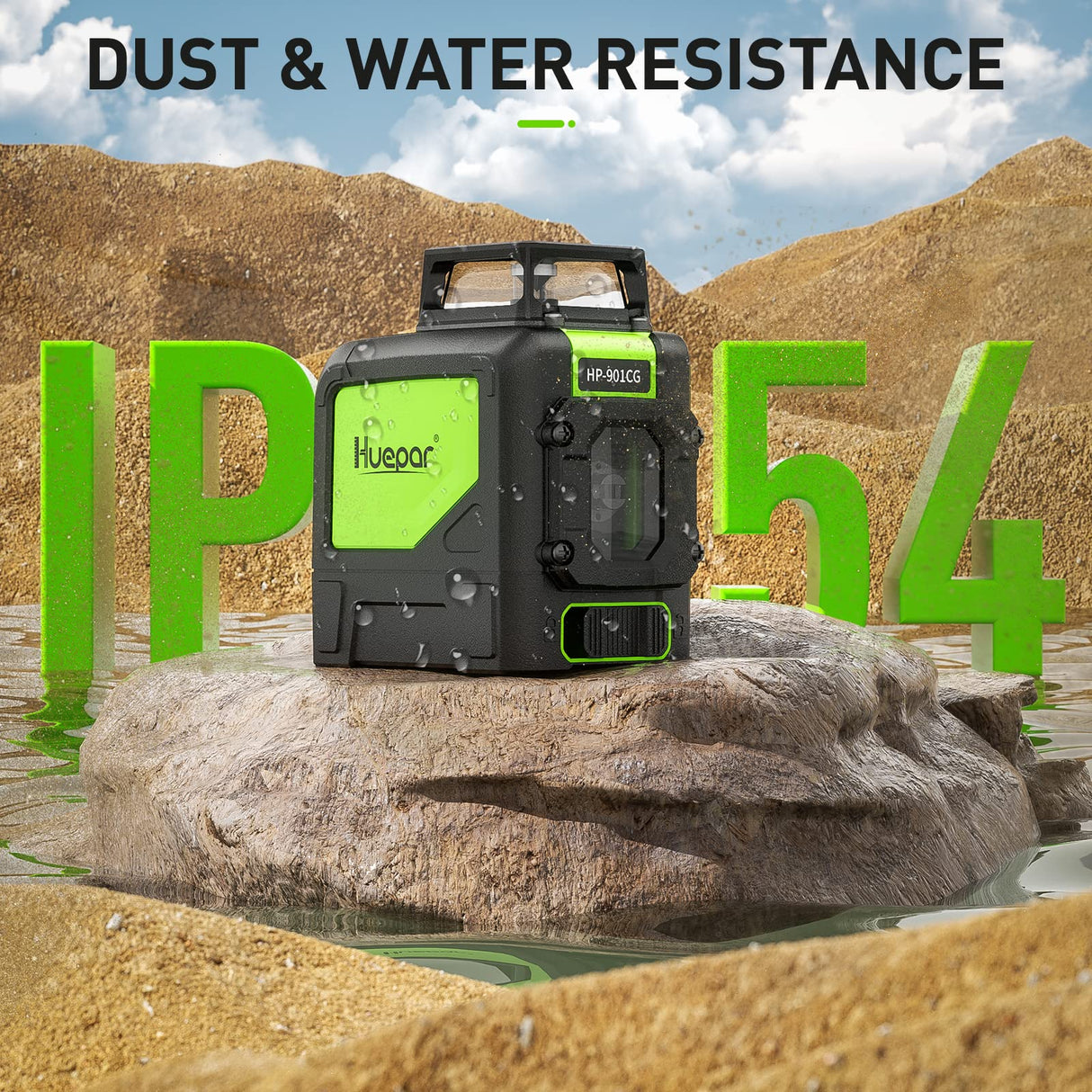 Huepar 901CG Self-Leveling Laser Level, 360 Green Beam Cross Line Laser Tool, Alignment 360-Degree Horizontal Line with Pulse Mode, Magnetic Pivoting Base Included Huepar