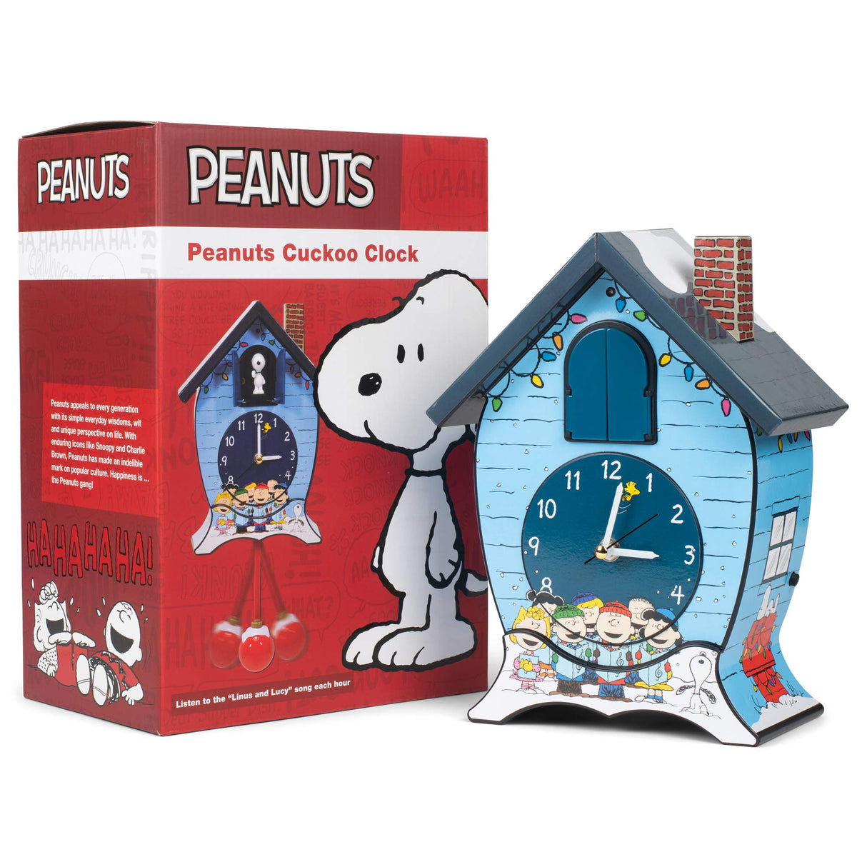 Mark Feldstein & Associates Peanuts Gang Snoopy Linus Lucy ICY Blue 17 x 9 Christmas Cuckoo Clock Mark Feldstein & Associates
