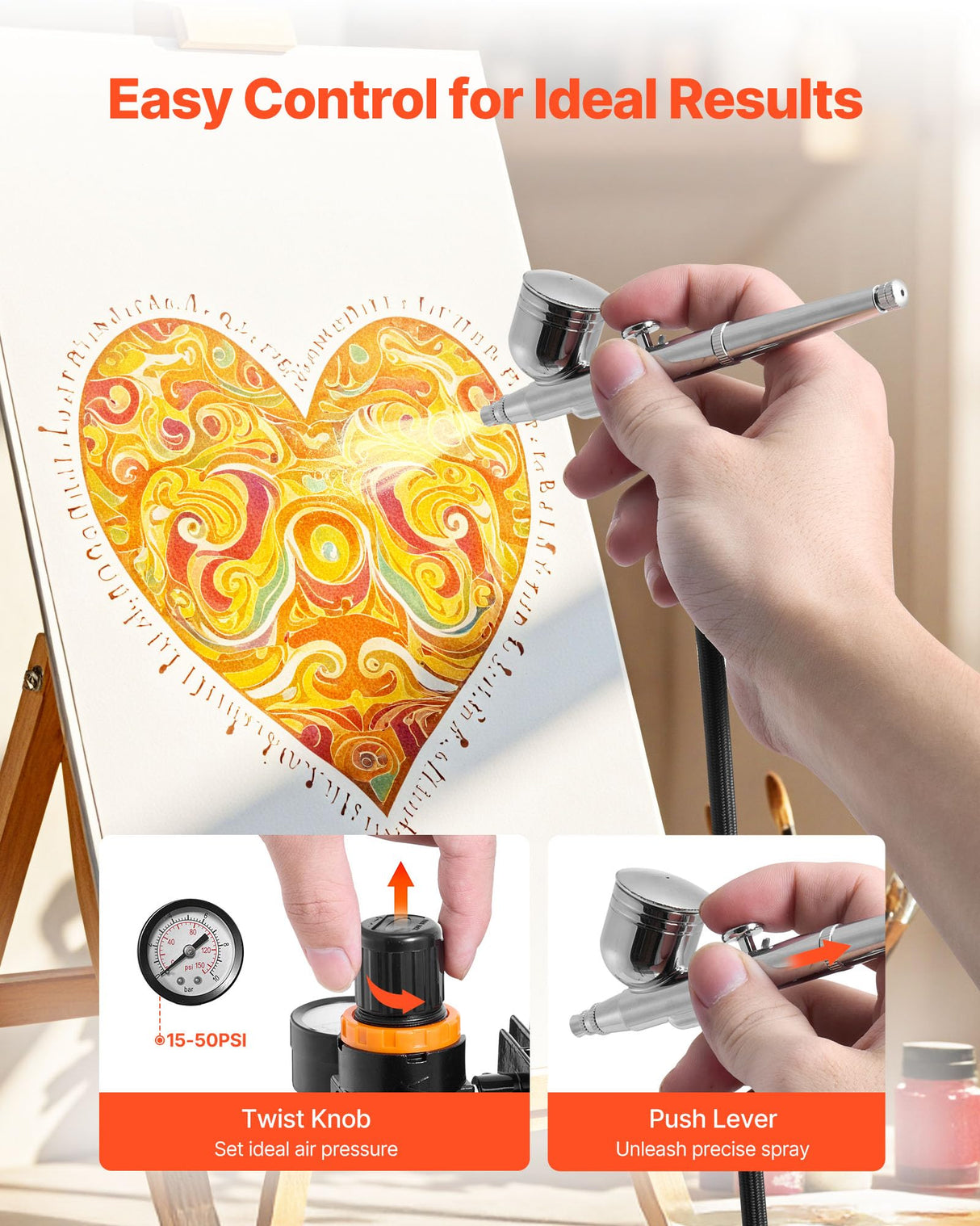 VEVOR Airbrush Kit, 1/6 HP, Air Brush Kit with Air Compressor, 3 Dual-Action Professional Airbrushes with 3 Tips, Hose, Acrylic Paint, 2 Fans, Low Noise, for Cake Decorating, Model Painting, Nail Art VEVOR