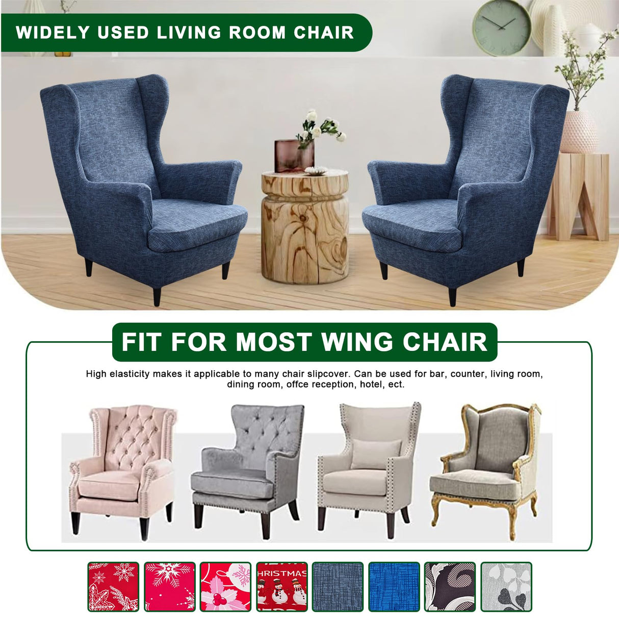 CRFATOP Printed Wing Chair Slipcovers 2 Piece Stretch Wingback Chair Cover Spandex Fabric Wingback Armchair Covers with Elastic Bottom for Living Room Bedroom Wingback Chair,A02 CRFATOP