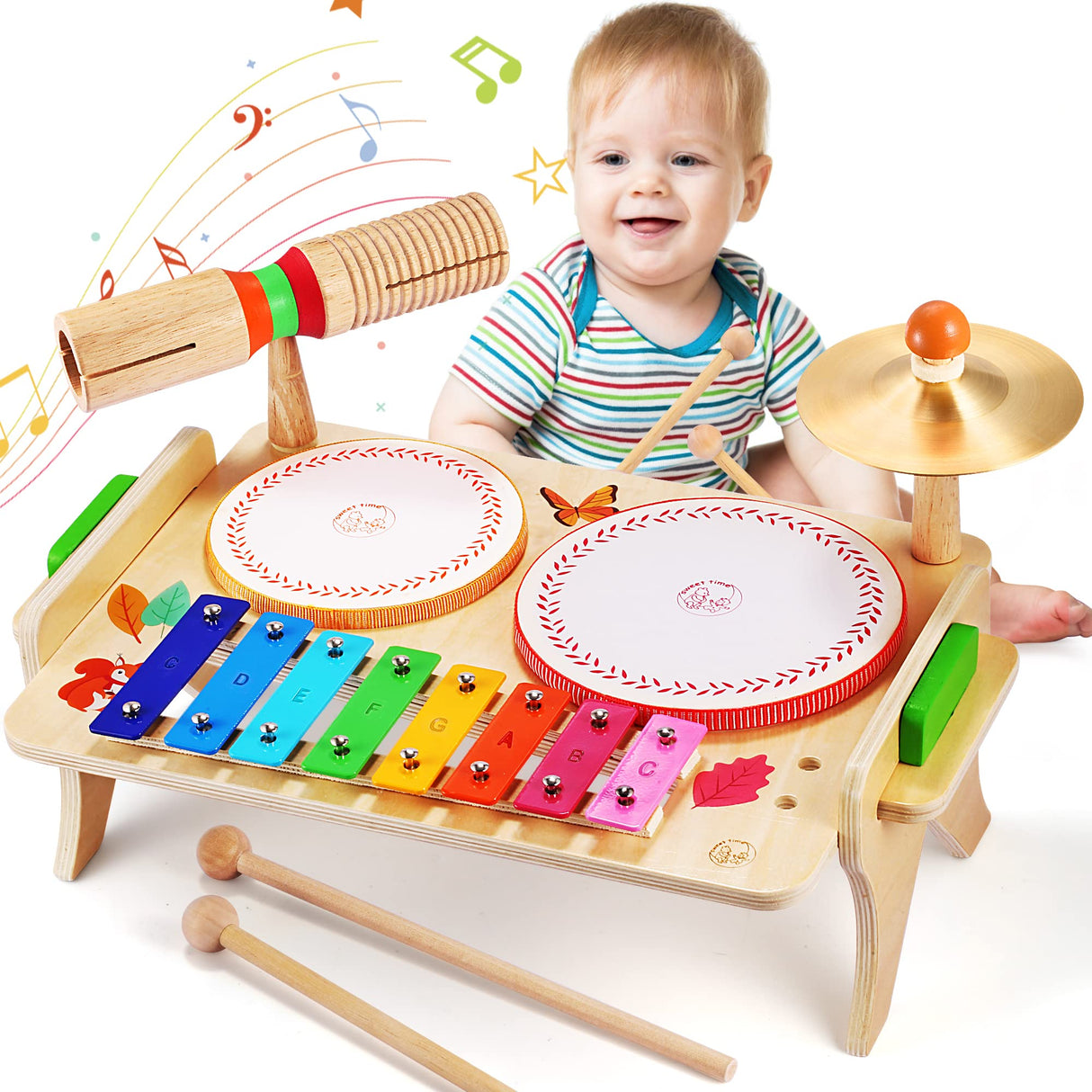 Wingyz Kids Drum Set for Toddlers Baby Music Instruments 7 in 1 Montessori Preschool Musical Toys Children Drum kit Xylophone Tambourine Birthday Gifts for Boys and Girls wingyz