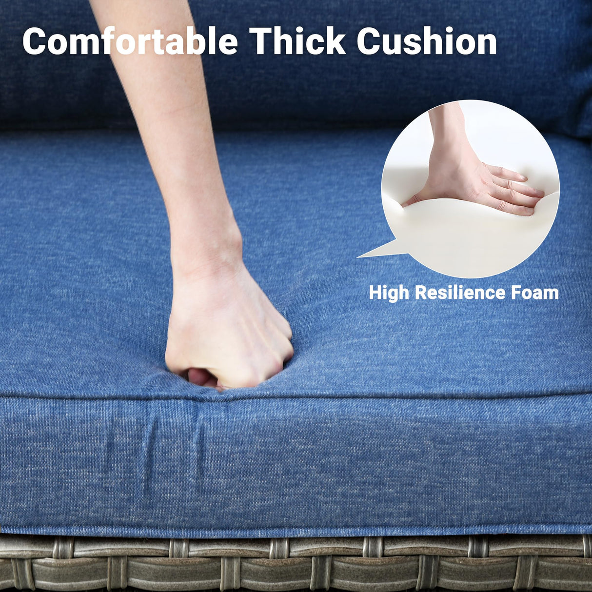 ovios Patio Furniture Set, 10 Piece Outdoor Wicker Sofa with Swivel Rocking Chairs and Comfy Cushions, High Back Rattan Couch Conversation Set, Denim Blue ovios