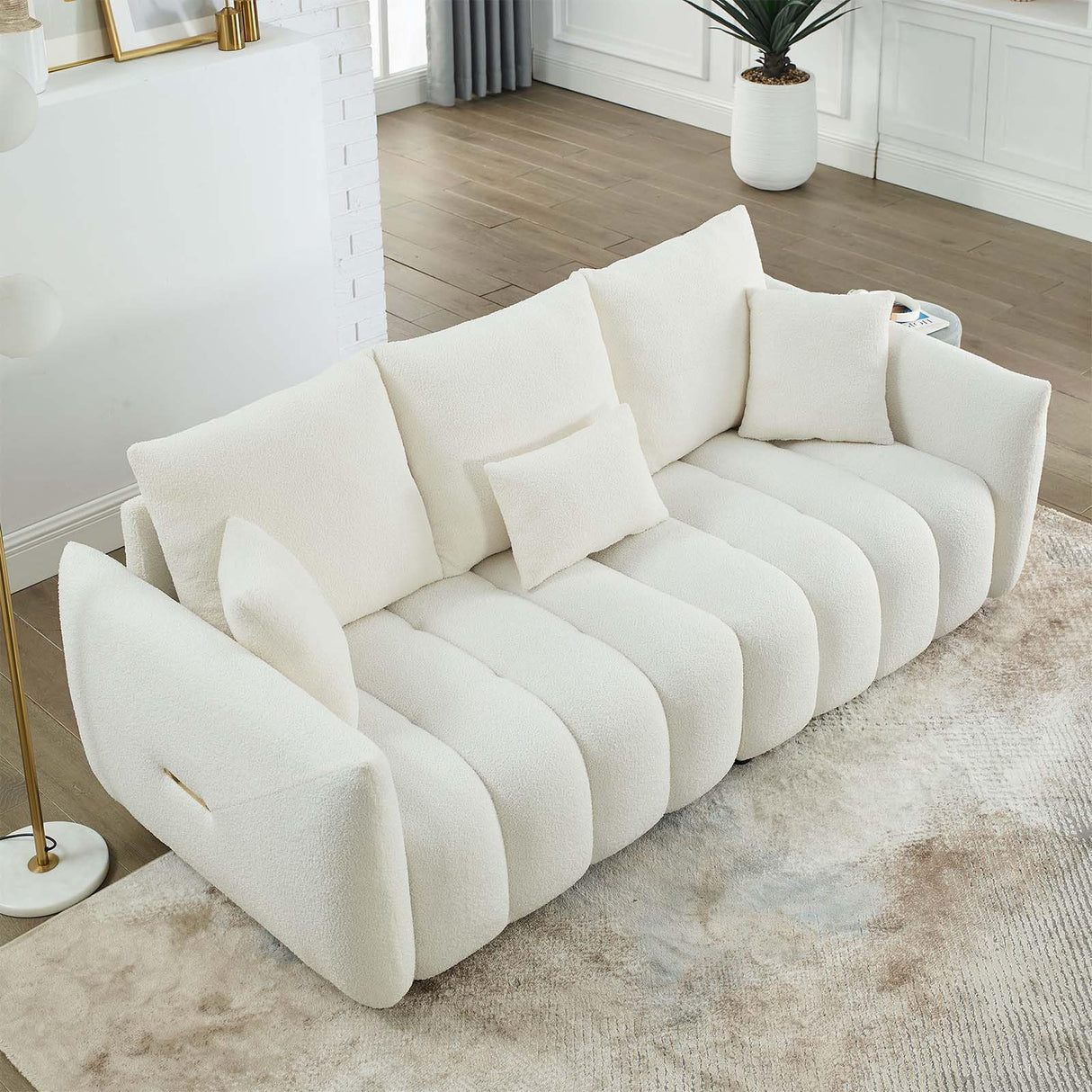 Antetek 81" Modern Sofa Couch, Comfy Deep Seat Teddy Cloud Sofa, Upholstered 3-Seater Boucle Couch, Oversized Loveseat for Living Room, Bedroom, Office, Apartment, Beige Antetek