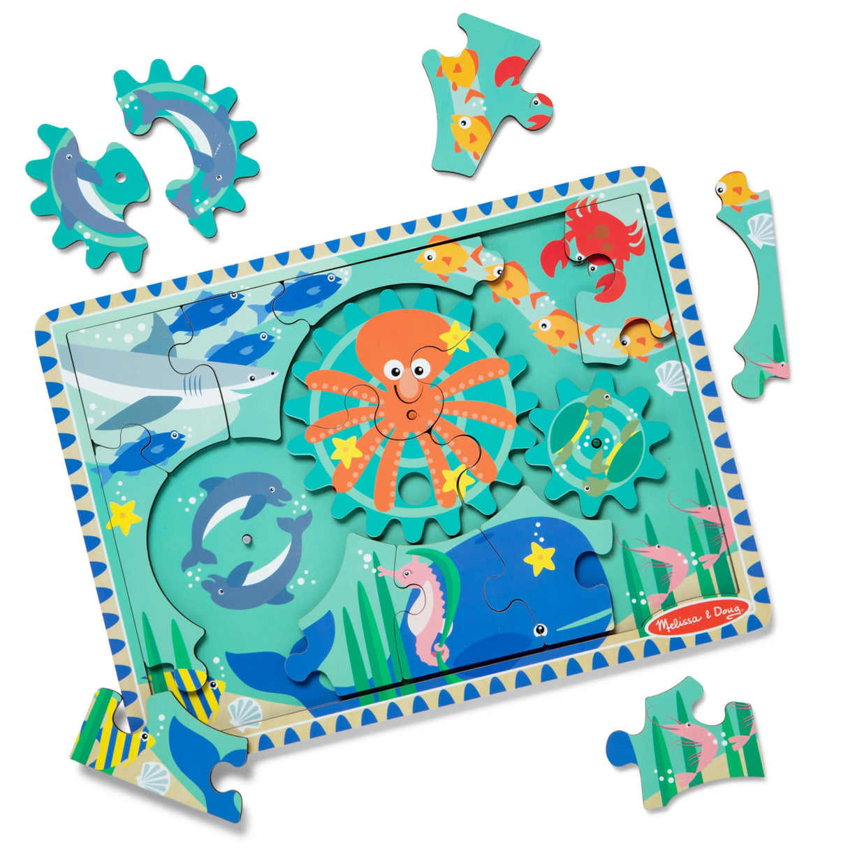 Melissa & Doug Wooden Underwater Jigsaw Spinning Gear Puzzle – 18 Pieces Wooden Puzzle for Toddlers and Preschoolers, for Boys and Girls Ages 3+ Melissa & Doug