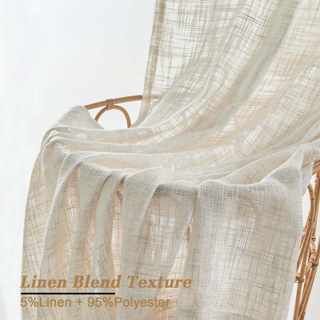 OWENIE Natural Linen Curtains 84 Inch Length 2 Panels Set for Living Room Bedroom, Thick Textured Burlap Linen Blend Light Filtering Boho Farmhouse Window Treatments with Back Tab Top, 52" W x 84" L OWENIE