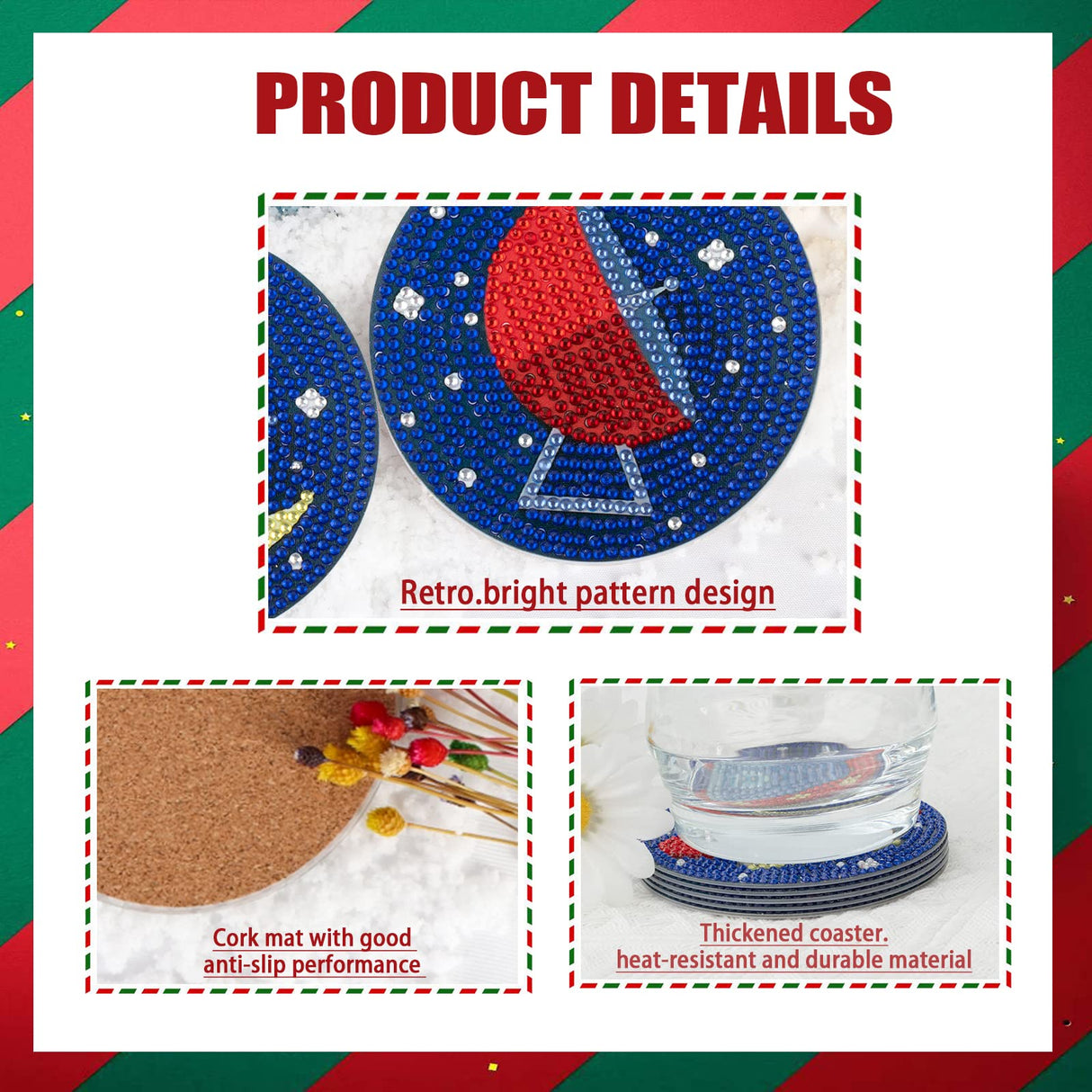 6 Pcs Starry Sky Diamond Art Acrylic Coasters with Cork Base and Holder, DIY 5D Diamond Painting Coasters Kit for Adults, Planet Rocket Moon Spaceship Design, Creative Table Decor Crafts antor