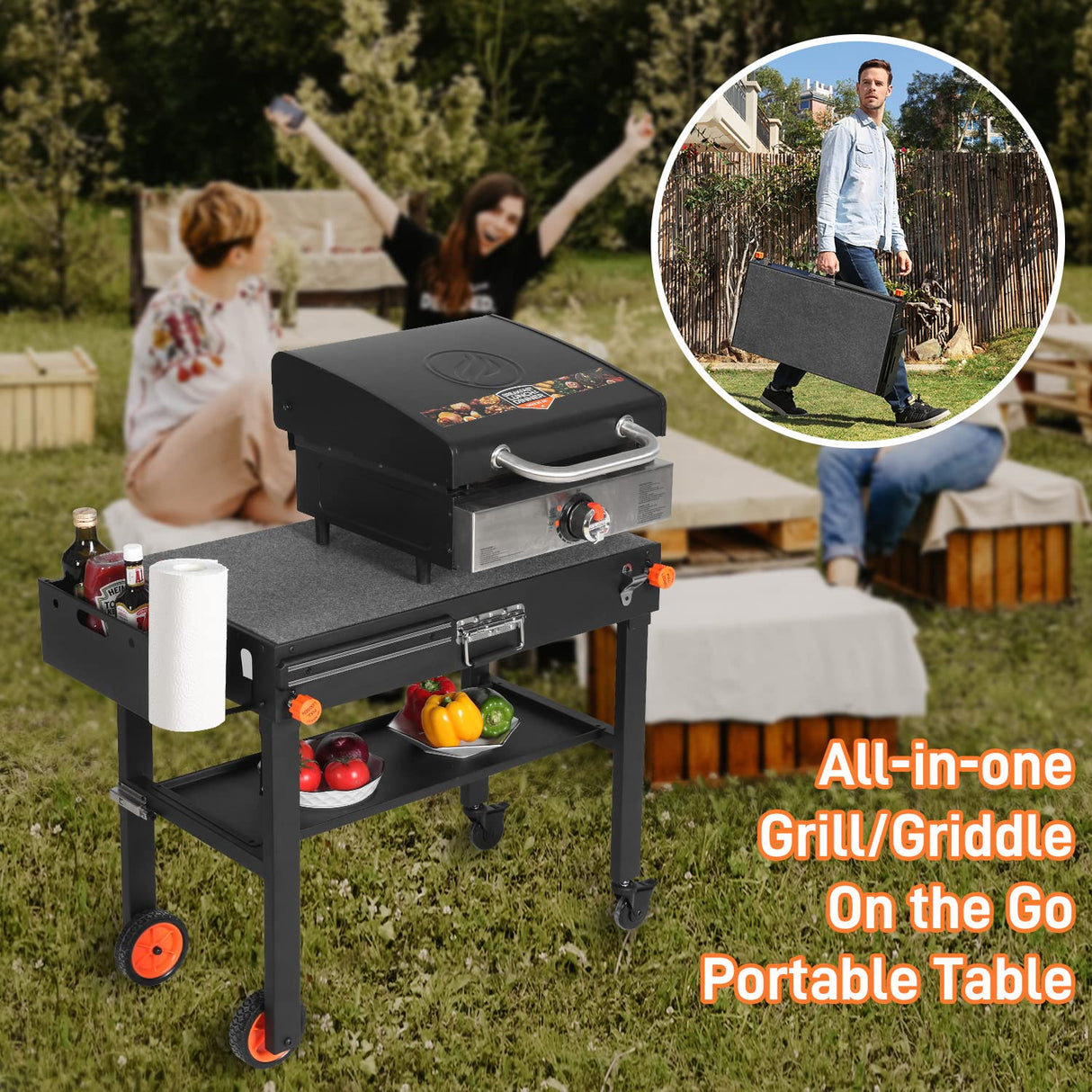 Portable Outdoor Grill Table, Folding Grill Cart Solid and Sturdy, Blackstone Griddle Stand Large Space, Blackstone Table with Paper Towel Holder, Grill Stand for Blackstone Griddle, Ninja Grill etc. DeintYei