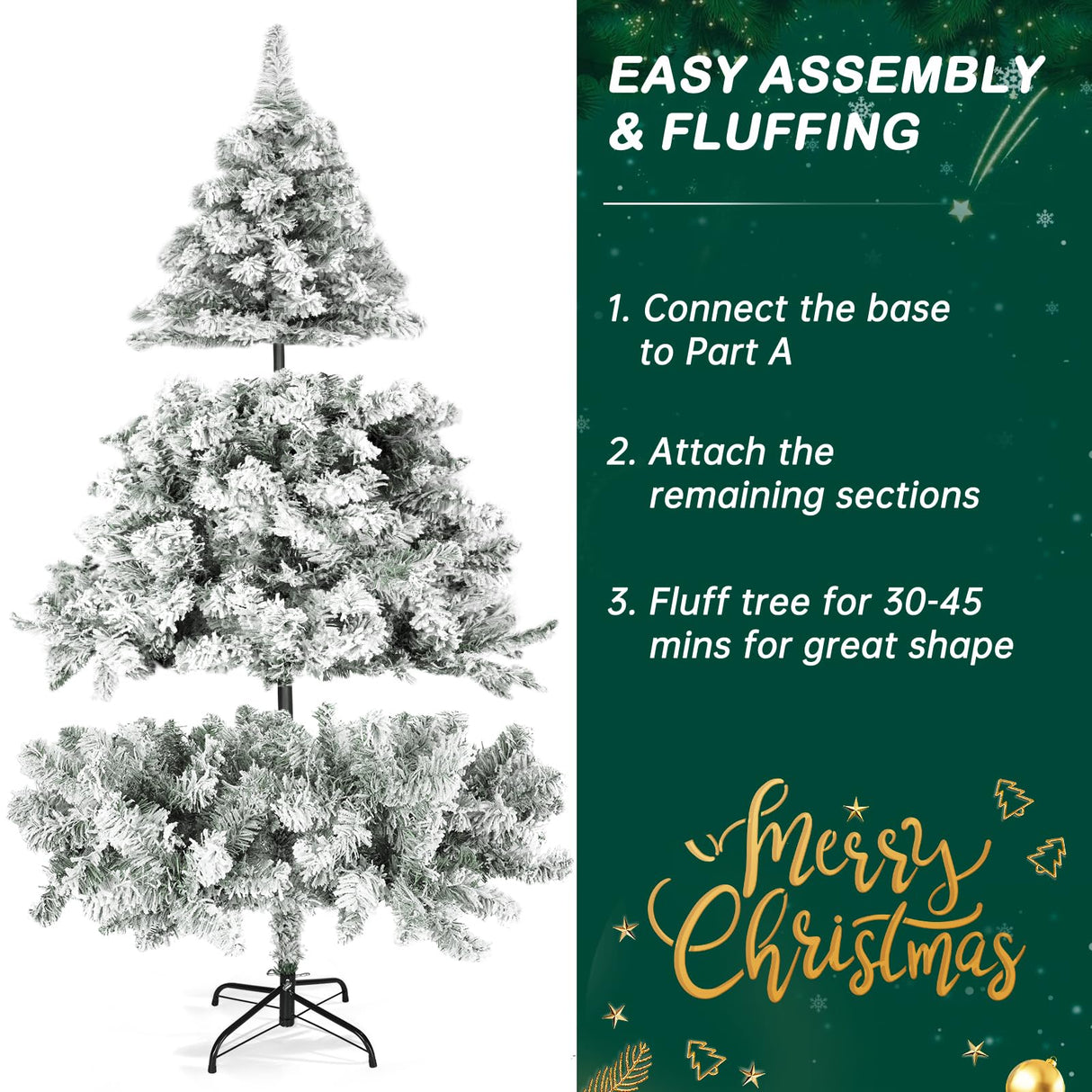 Outroad 7ft Snow Flocked Christmas Tree Premium Hinged Artificial Pine Tree,Xmas Tree Metal Stand and 1000 Lush Branch Tips Holiday Decorate, Easy to Assemble,White OUTROAD OUTDOOR CAMPING GARDEN PATIO