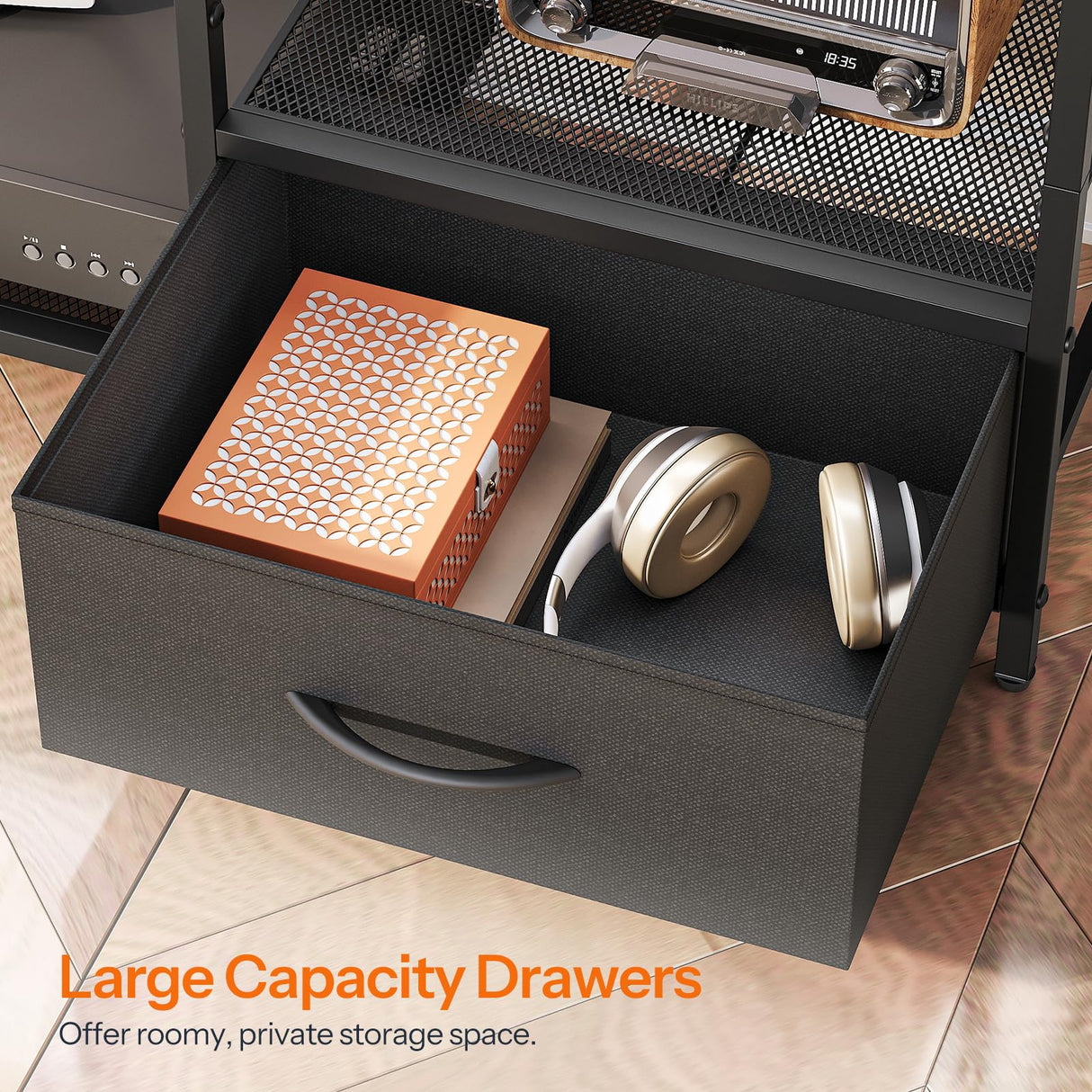 HOOBRO LED TV Stand with Storage, LED Entertainment Center with Open Shelves and Drawer, Fits TVs up to 55", Television Stand for Living Room, Bedroom, Black BB123DDS01 HOOBRO