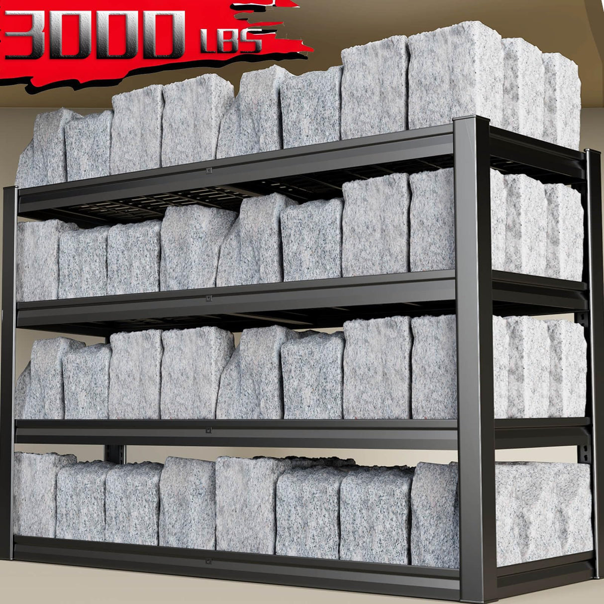 SKZNSA 62" Wide Heavy Duty Garage Shelving Units, 4-Tier Deep Storage Shelves,Black Metal Garage Shelves,Steel Shelf,Large Storage Rack,Industrial Shelving for Shop, 62" W x 27" D x 62" H SKZNSA