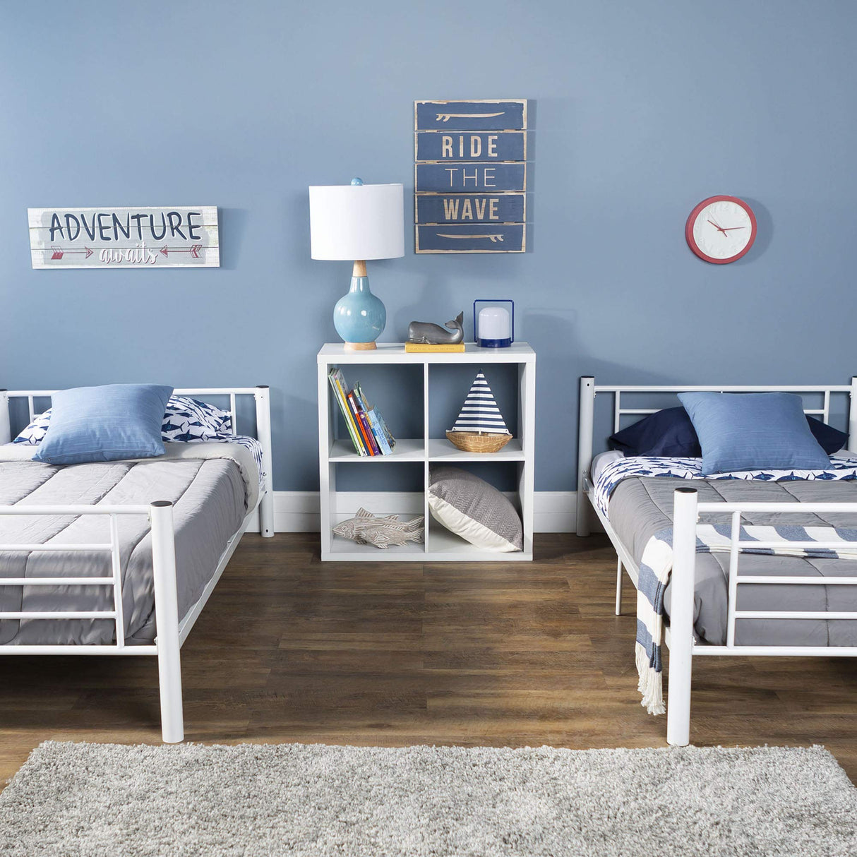 Walker Edison Elodie Urban Industrial Twin over Twin Metal Bunk Bed, Twin over Twin, White Walker Edison