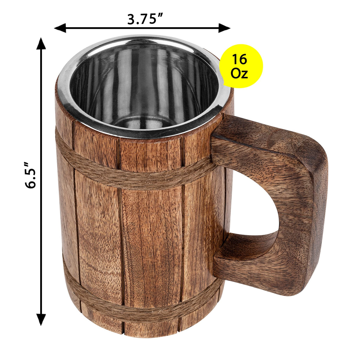 GoCraft Wooden Beer Mug with 18oz Stainless Steel Cup | Handmade Burnt Wood Drinking Stein Tankard Mugs for Men | Great Gift Idea Bar accessories GoCraft