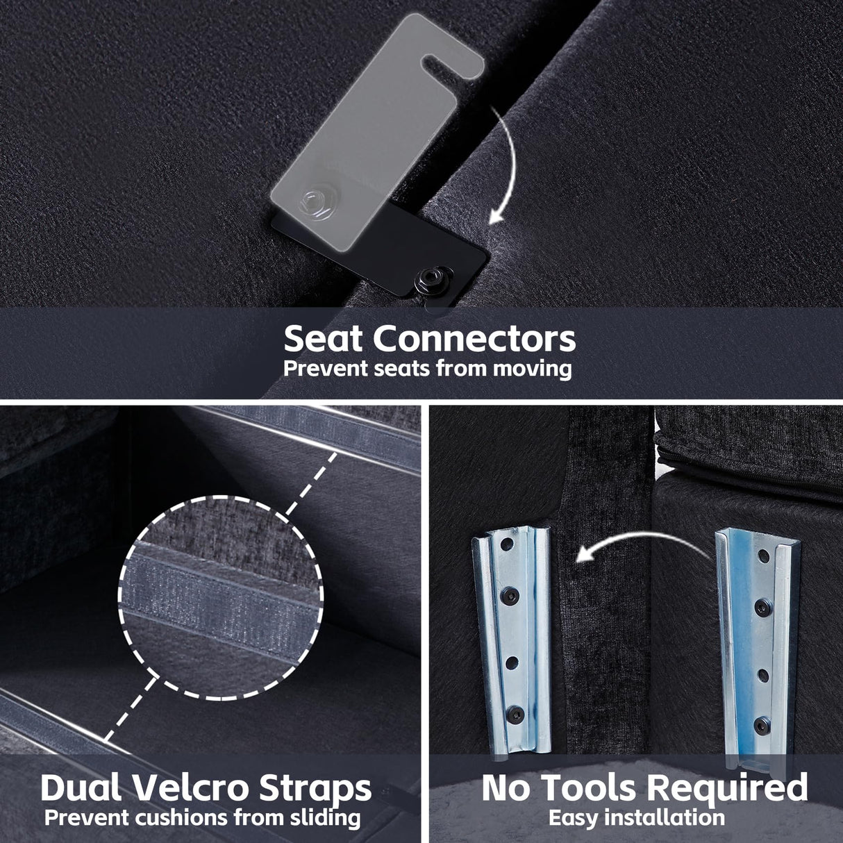 mestyl Modular Sectional Sofa Comfy Cloud Couch, U Shaped 3 Deep Seat Sofa Couch with 2 Ottoman, 120" Soft Modern Couches Set for Living Room, Chenille, Black, MT001 mestyl