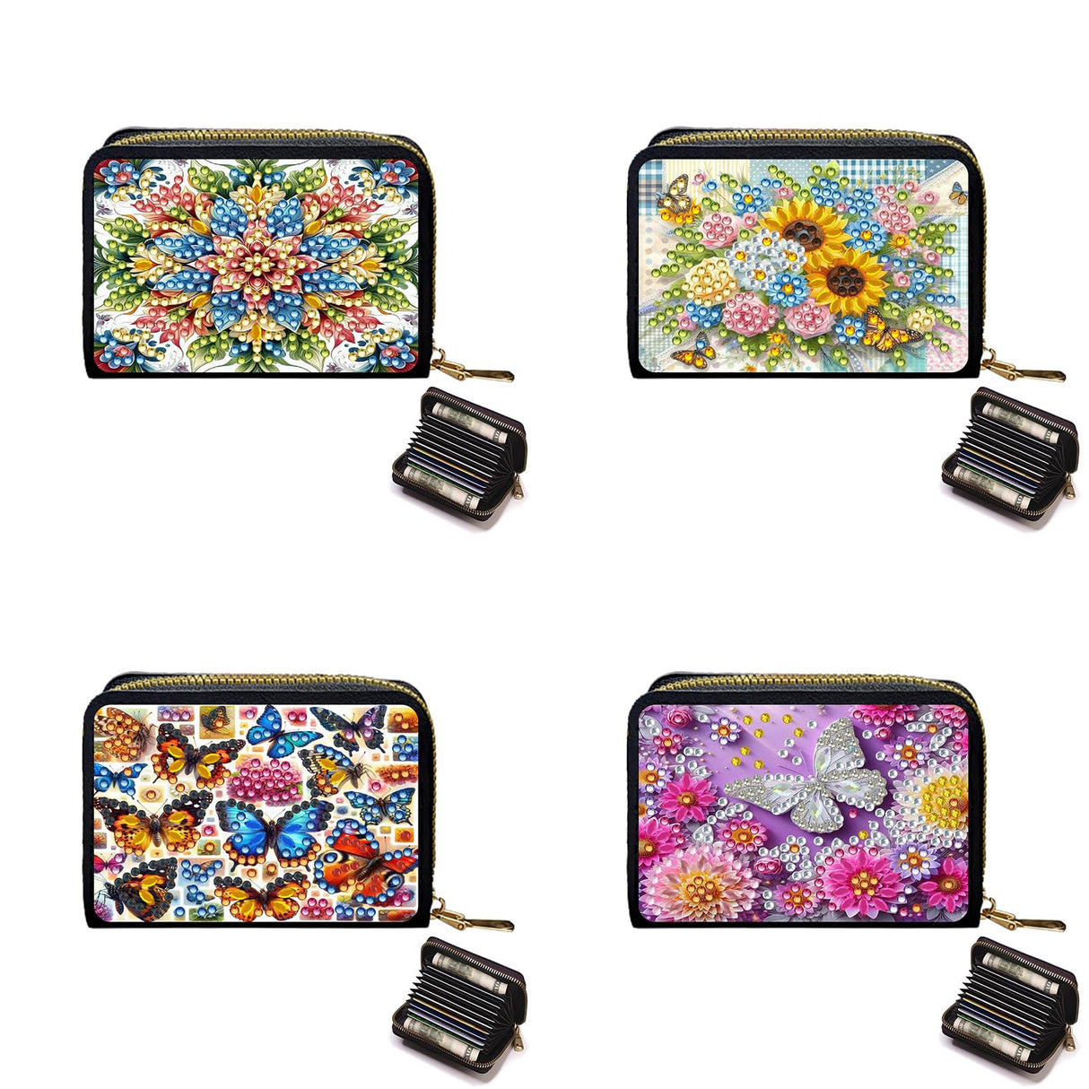 Anti-demagnetization Credit Card Holder, DIY Diamond Art Painting Zipper Credit Cards Wallet for Women Accordion Card Cases Holder KeyChain Wallet-4PCS Generic