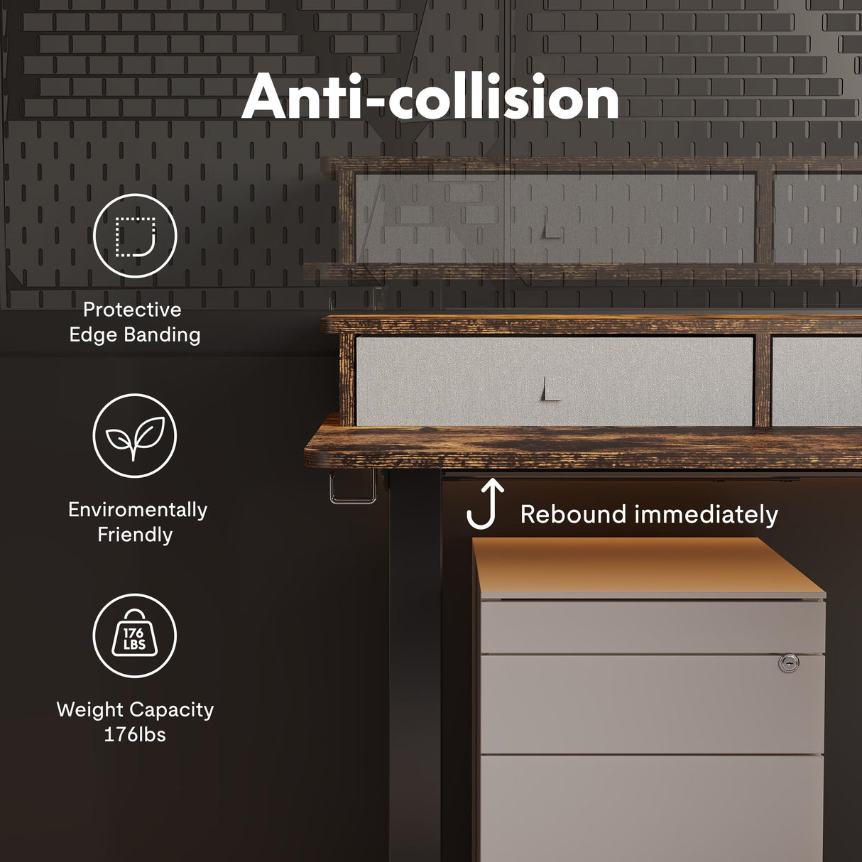 FLEXISPOT 63'' L Shaped Standing Desk Electric Corner Table with Shelf, 4 Storage Drawers, Adjustable Computer Workstation for Home, Office, Game, Studio, USB Charger, Rustic Brown Top + Black Frame FLEXISPOT