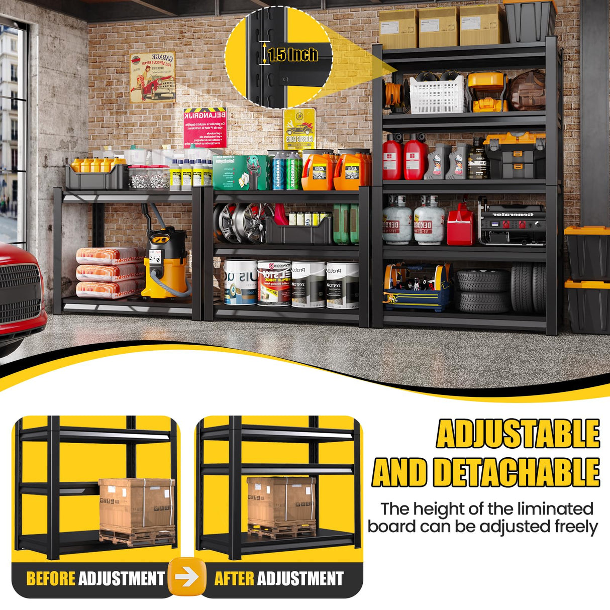 CVGFDR 5-Tier Garage Shelving Heavy Duty, 3000LBS Metal Shelving Unit, Adjustable Garage Storage Shelves, Easy Assembly Steel Shelving, Utility Storage Rack Shelf for Warehouse, 72”H*45.7”W*20”D CVGFDR