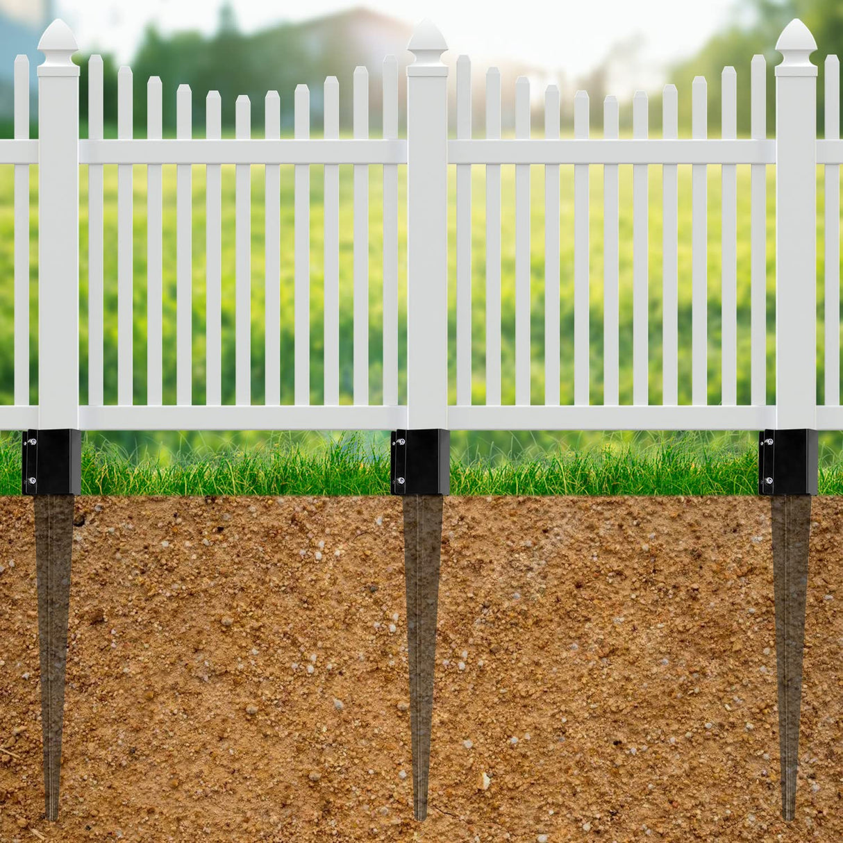 WIMART Fence Post Anchor - Heavy Duty Metal 4''x4'' Ground Spike for Fence, Mailbox, Bird Feeder, Decking... with Black Powder Coating (Set of 8) WIMART