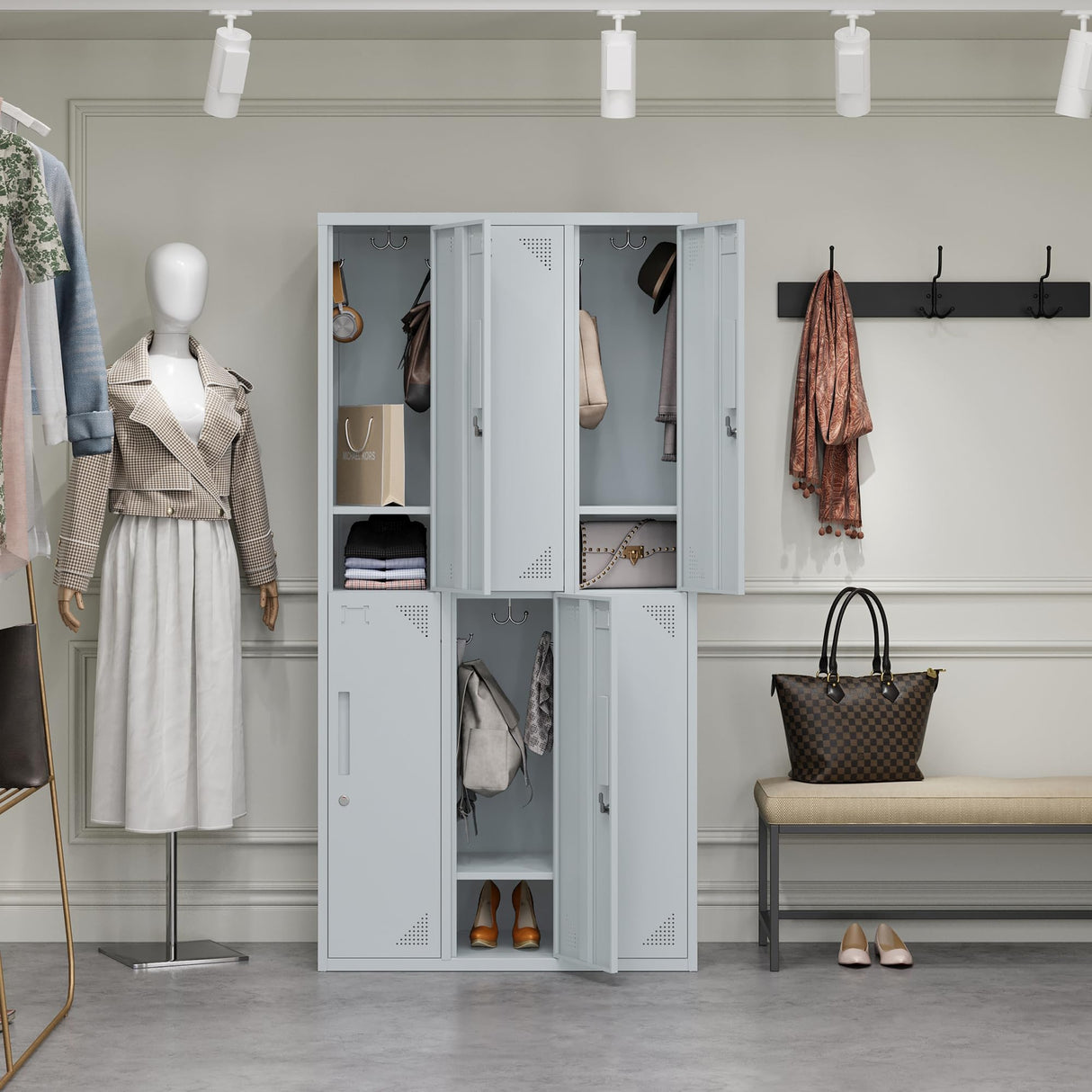 AFAIF Metal Storage Locker, Metal Locker with 6 Doors, 71" Tall Steel Storage Lockers for Employees, Large Locker Storage Cabinets Organizer for School, Gym, Home Office, Staff AFAIF