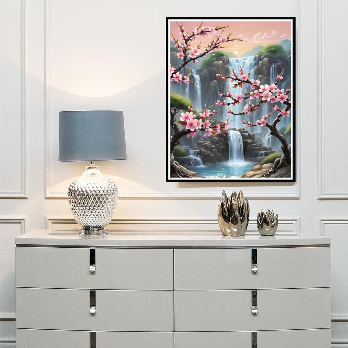 Paint by Numbers with Frame Wooden Easel-Plum Blossom Paint by Number Adult,Waterfall Paint by Numbers Framed Canvas,Adult Paint by Number Kits on Canvas Framed Gifts and Home Wall Decor 12x16inch Ausanrl