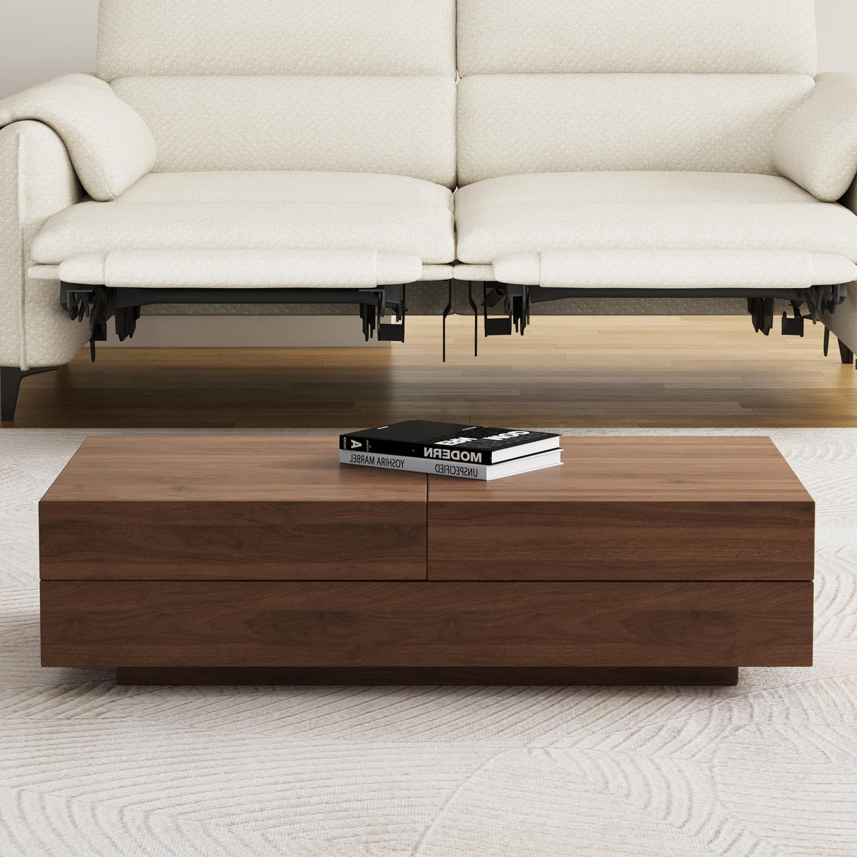 Mid-Century Modern Expandable Coffee Table (47.2"-81.8" Adjustable Centerpiece),Center Table with Large Storage for Living Room Living Rooms, Bedrooms, or Lounge Spaces,Walnut NessCarsti