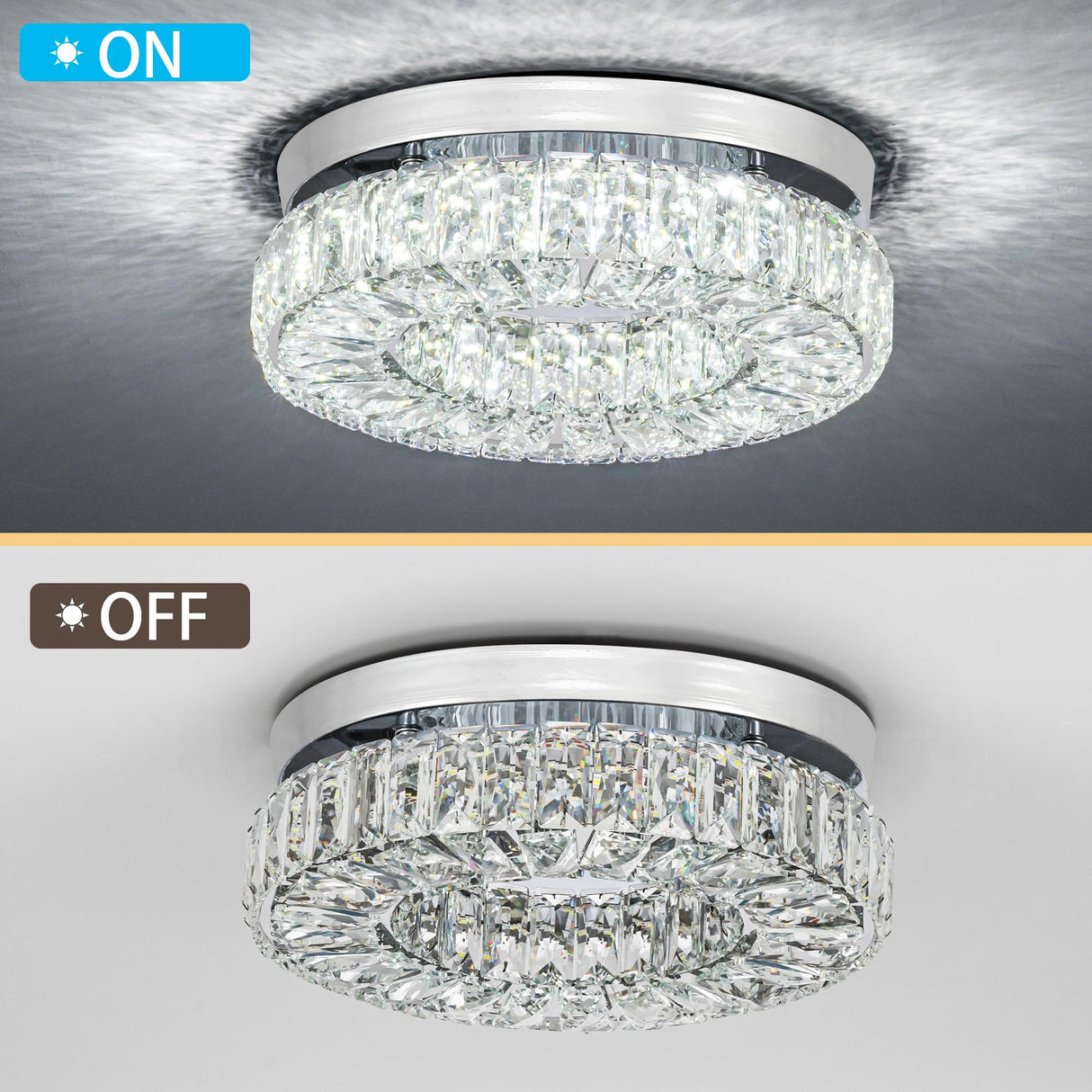 11.8” Crystal Ceiling Light Fixture Bedroom Chandelier Ceiling Light LED Flush Mount Chandelier for Dining Room Hallway (6500K Cool White) Without Remote Control Cainjiazh