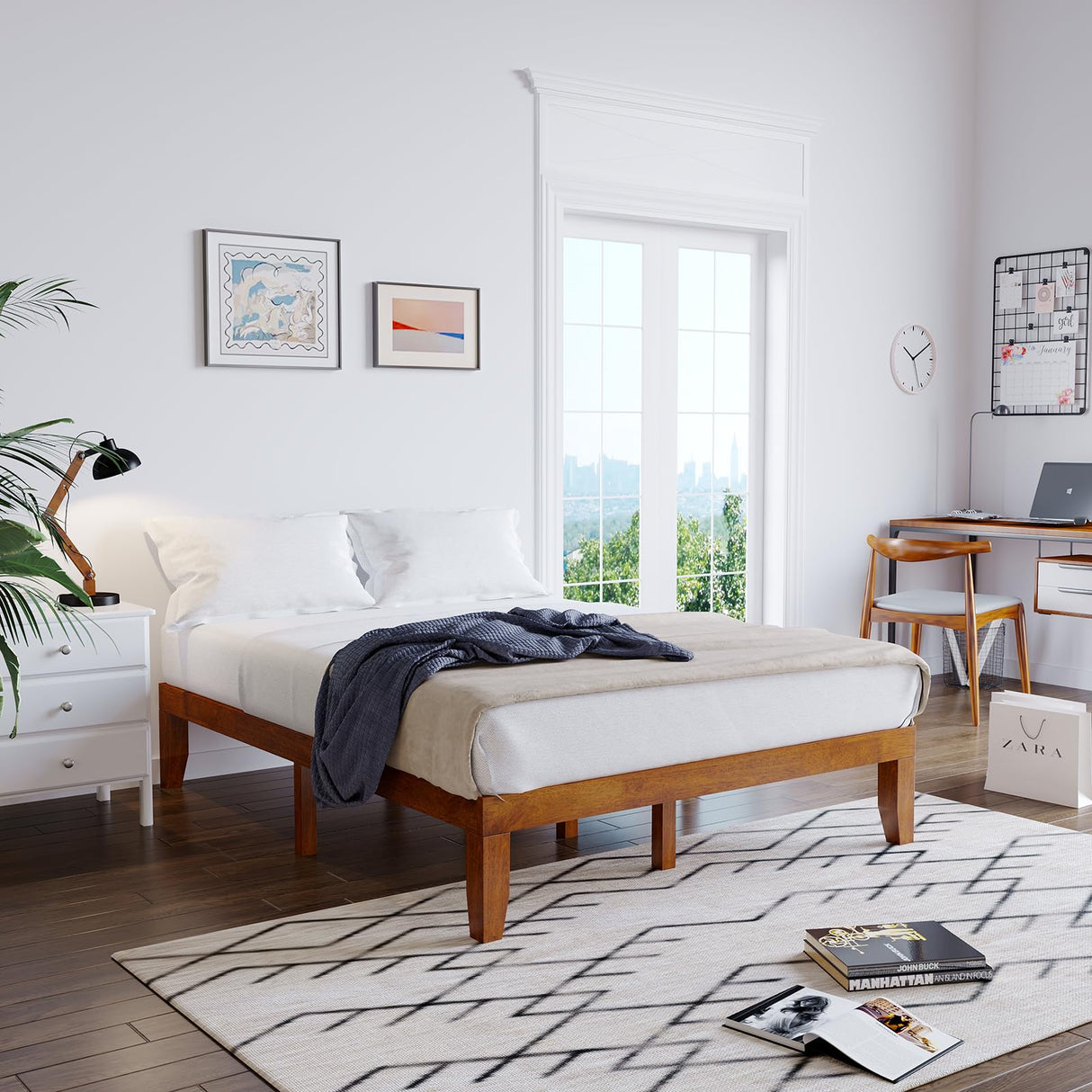 Giantex 14 Inch Queen Walnut Wood Platform Bed Frame with Heavy Duty Slat Support, Minimalist Design, No Box Spring Needed Giantex