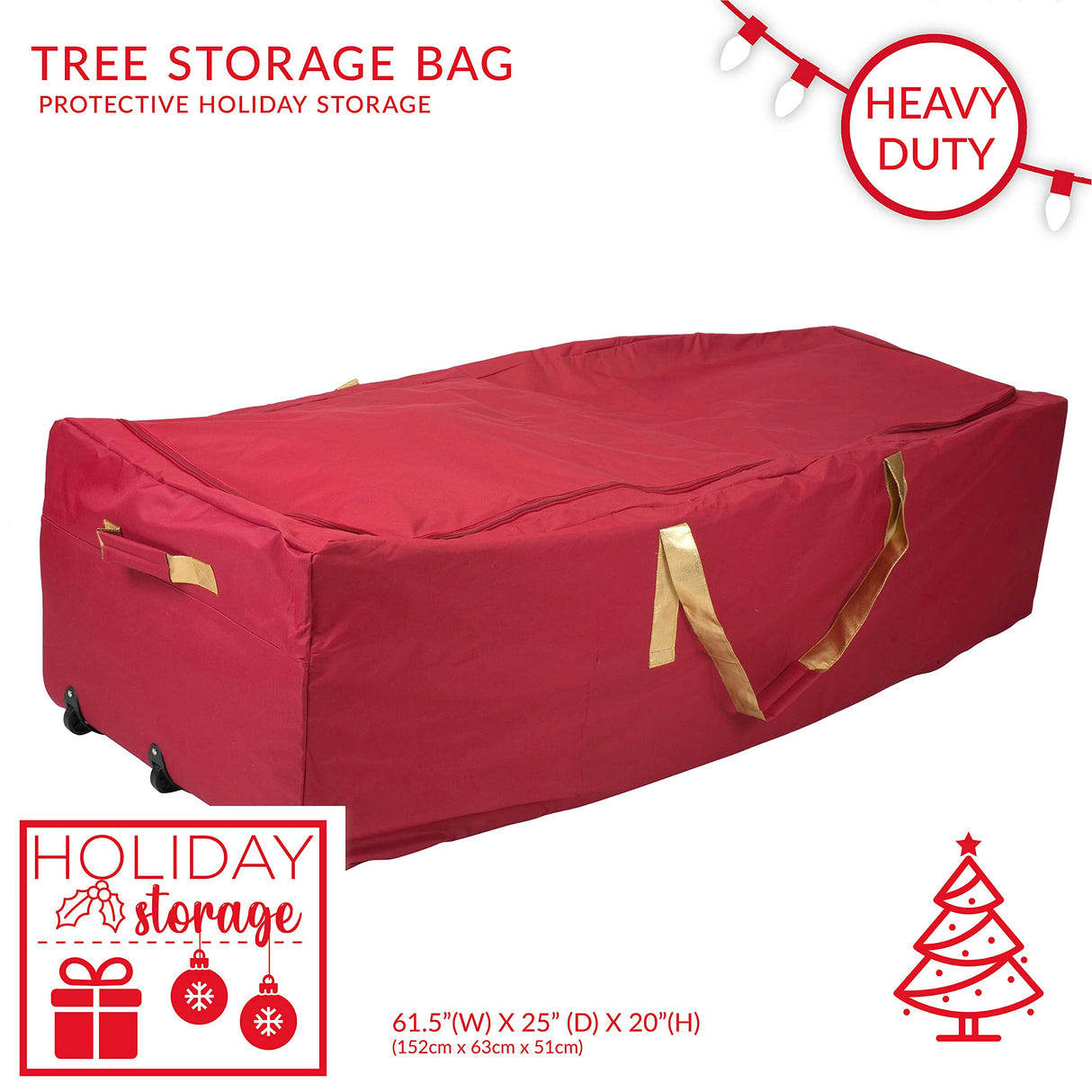 Simplify Christmas Tree Storage Bag | Holds Artificial Trees up to 11 Feet Tall | Holiday Decorations Organizer | Wheeled | Collapsible Duffle | Red Simplify