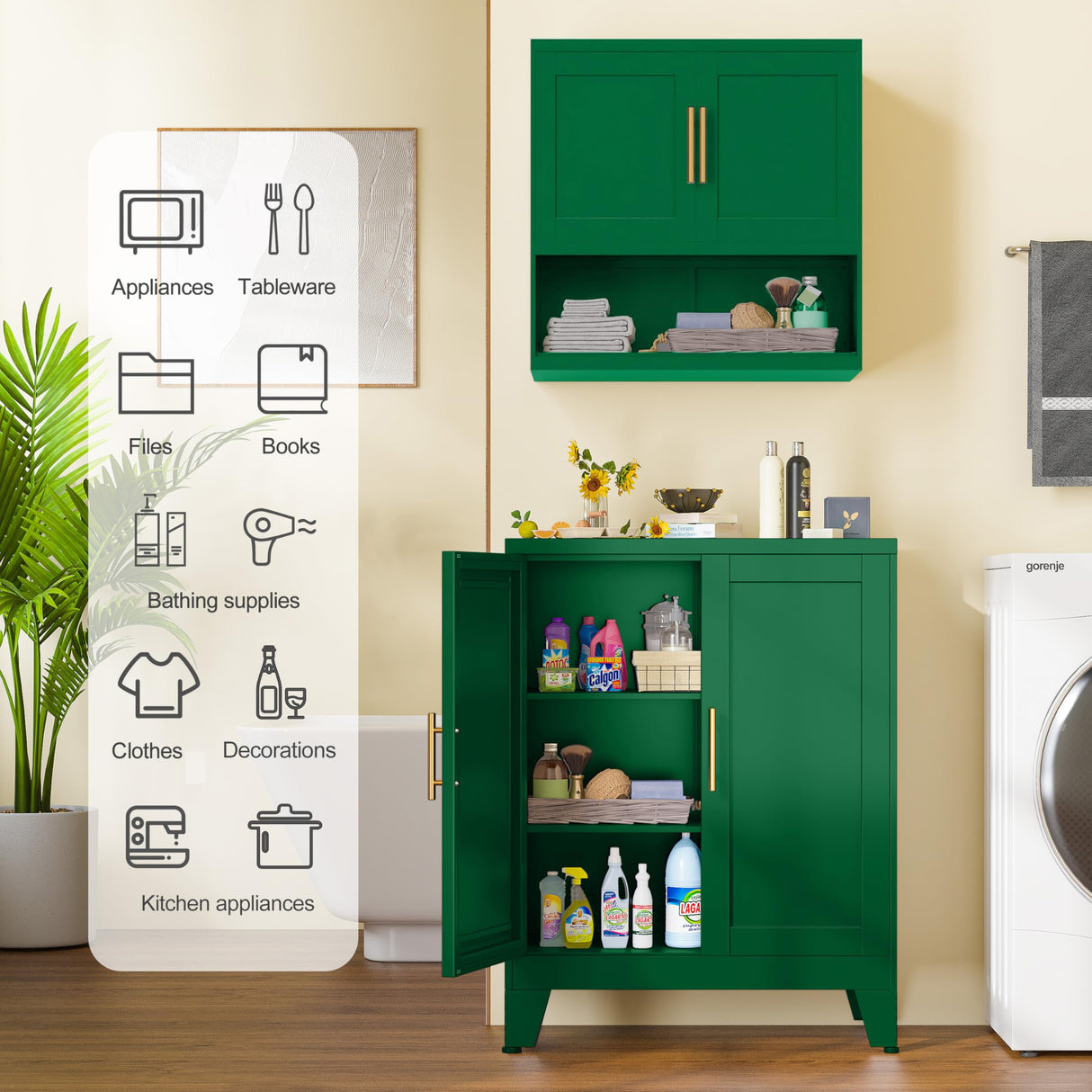GAIOUS 35.83" Metal Pantry Storage Cabinet with 2 Doors and 2 Adjustable Shelves, Green Freestanding Hutch for Kitchen/Laundry/Living Room/Bedroom GAIOUS