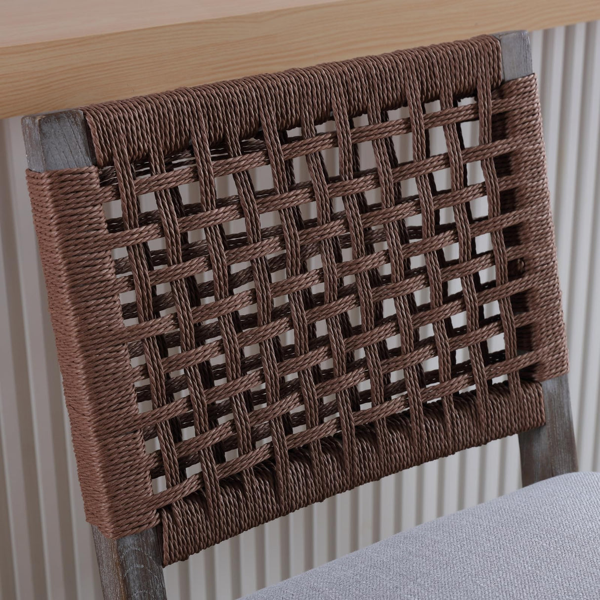 DM Furniture 27" Farmhouse Counter Height Bar Stools Set of 4 for Kitchen Island Midcentury Linen Upholstered Stool Chairs with Wicker Backrest and Wood Legs for Home Bar/Dining Counter/Patio, Grey DM Furniture