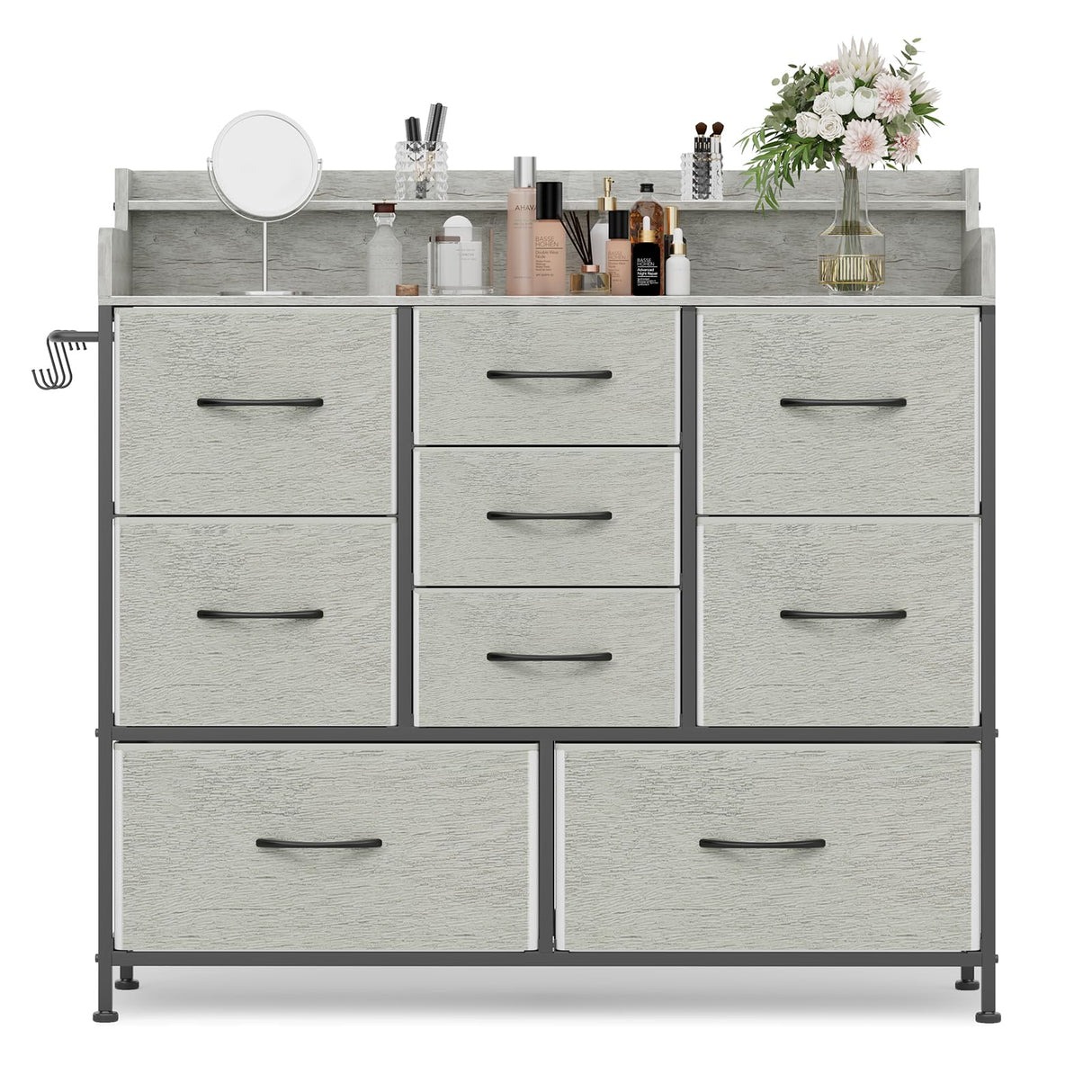 ErgoDesign 9 Drawers Dresser with Hooks, Dressers for Bedroom, Living Room, Hallway, Nursery (Greige) ErgoDesign