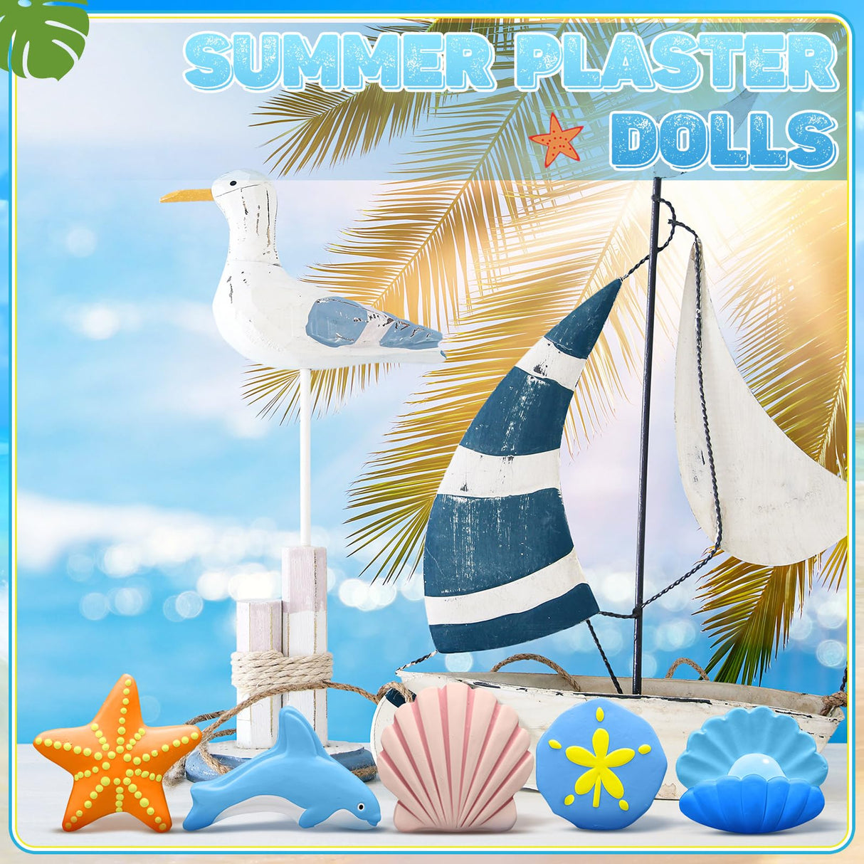 WinnerWhy 24 Pcs Summer Beach DIY Painting Ceramic Kit for Kids Paint Your Own Ceramic Unpainted Plaster Figurines with Tools for Kids Adults Home School Activity Party Favor(Ocean) WinnerWhy