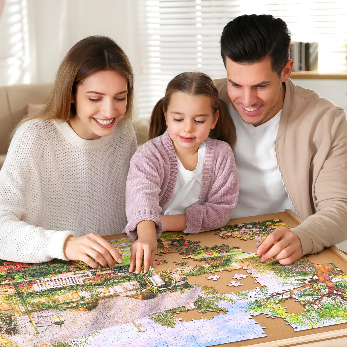 Gamenote 1500 Pieces Rotating Jigsaw Puzzle Table with Cover, Portable Large Puzzle Board with Drawer, Wooden Smooth Plateau Work Surface for Kids Family Game GAMENOTE