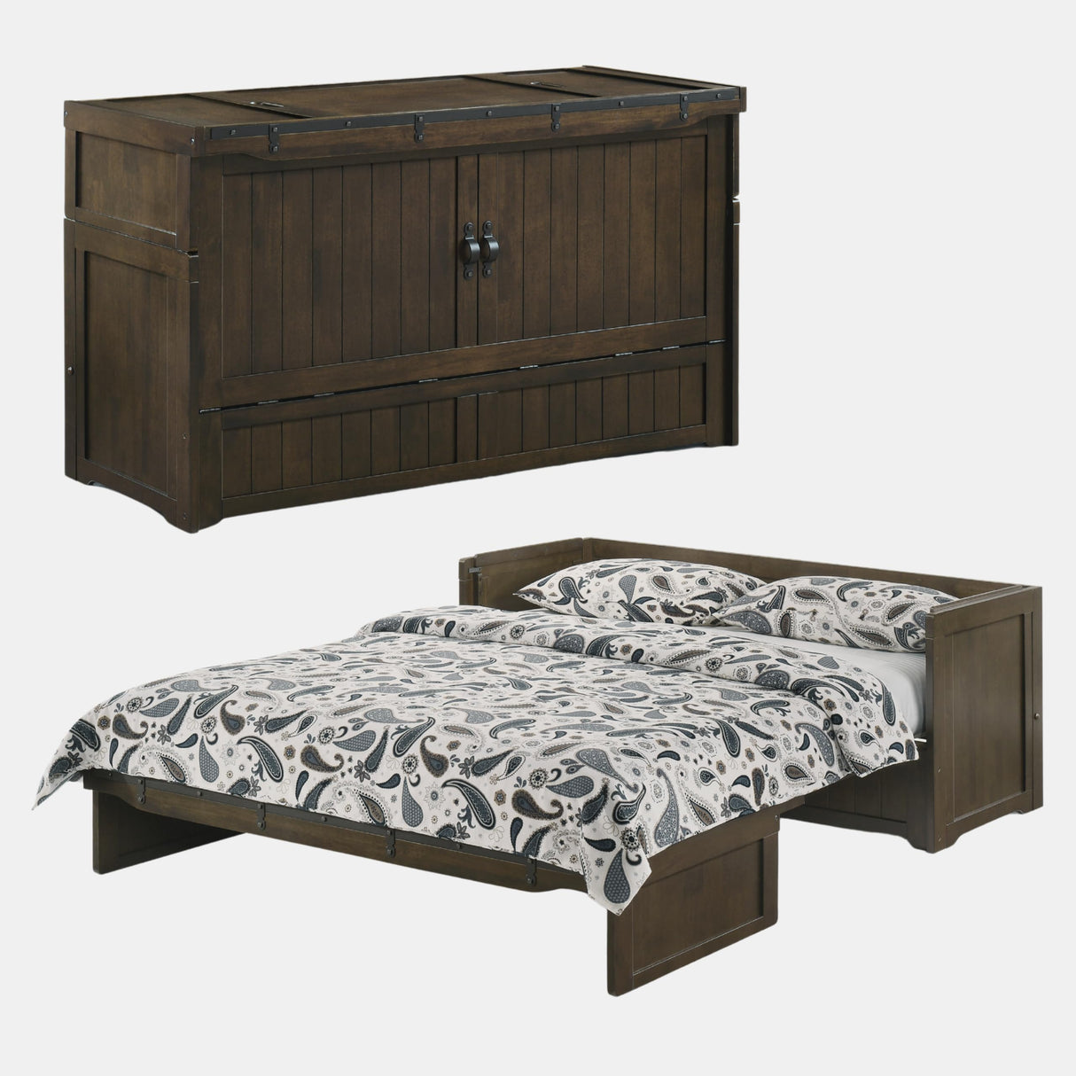 NIGHT & DAY Rustic Cube Pre-Assembled Cabinet Murphy Bed (Rustic Brown W/Ranchero Hardware) Night & Day Furniture