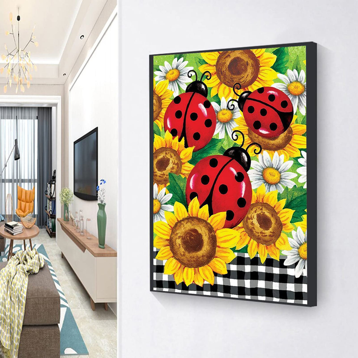 JATOK Diamond Painting Kits for Adults Beginner Ladybug Sunflower 5D DIY Diamond Art Craft Paint with Full Round Drill Embroidery Pictures Arts Paint by Number Kits for Home Wall Decor 11.8x15.7in JATOK