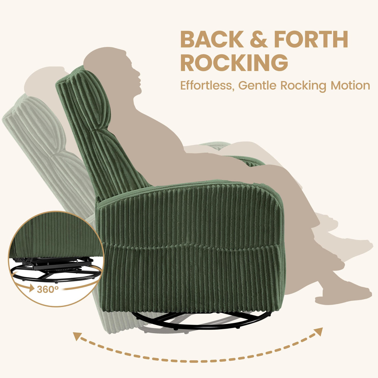 Yaheetech 360° Swivel Glider Chair for Nursery, Rocking Chair Nursing Chair with Side Pockets, Corduroy Glider for Living Room with High Back Dark Green Yaheetech