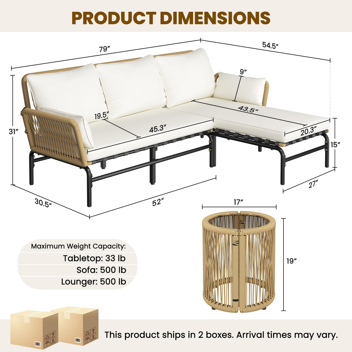Yaheetech 3 Pieces L-Shaped Conversation Sofa Set, Outdoor Patio Furniture Set w/Detachable Lounger, Thick Cushions, Glass Side Table for Patio, Backyard, Porch, Garden Yaheetech