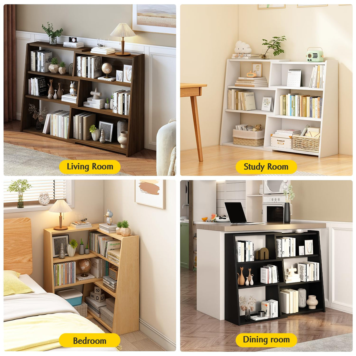 IOTXY Wooden Extendable Shelf Bookcase - 3-Tier Ladder Low Short Bookshelf for Small Space or Corner, Dark Walnut, L IOTXY