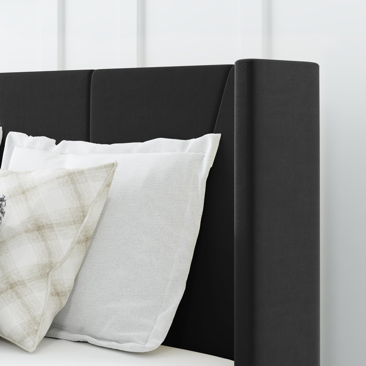 OLALITA King Size Upholstered Platform Bed, King Frame with Tufted Headboard, Sturdy Frame Wooden Slats, No Spring Mattress Required, Noiseless, Easy to Assemble, Black OLALITA