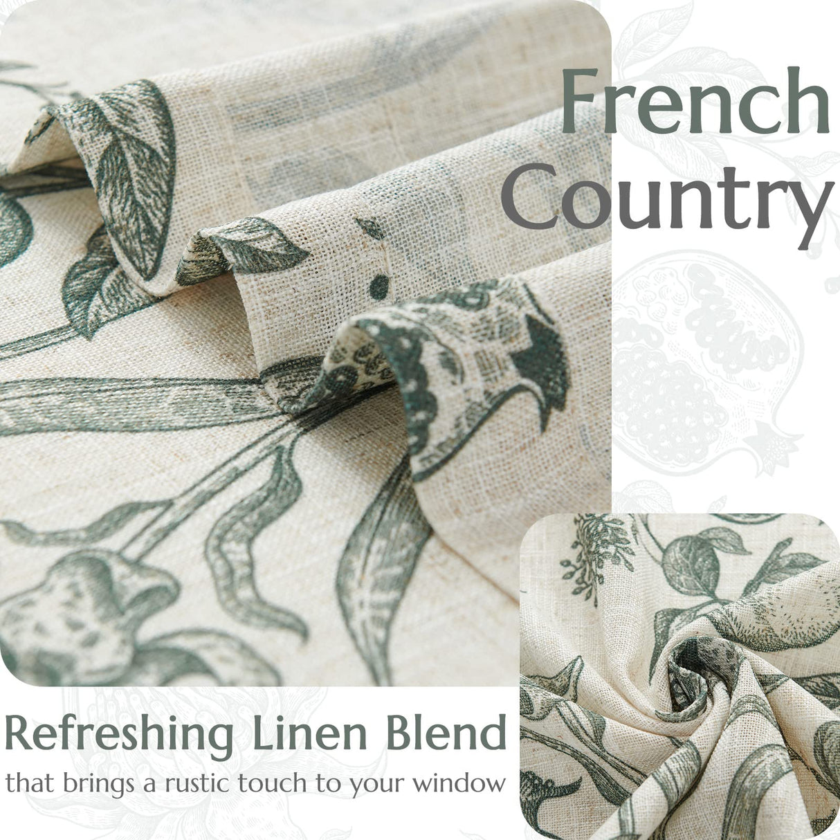 jinchan Linen Curtains Floral Curtain for Living Room 84 Inch Long Dark Green French Back Tab Light Filtering Toile Print Farmhouse Bedroom Curtains Window Drapes Set 2 Panels jinchan