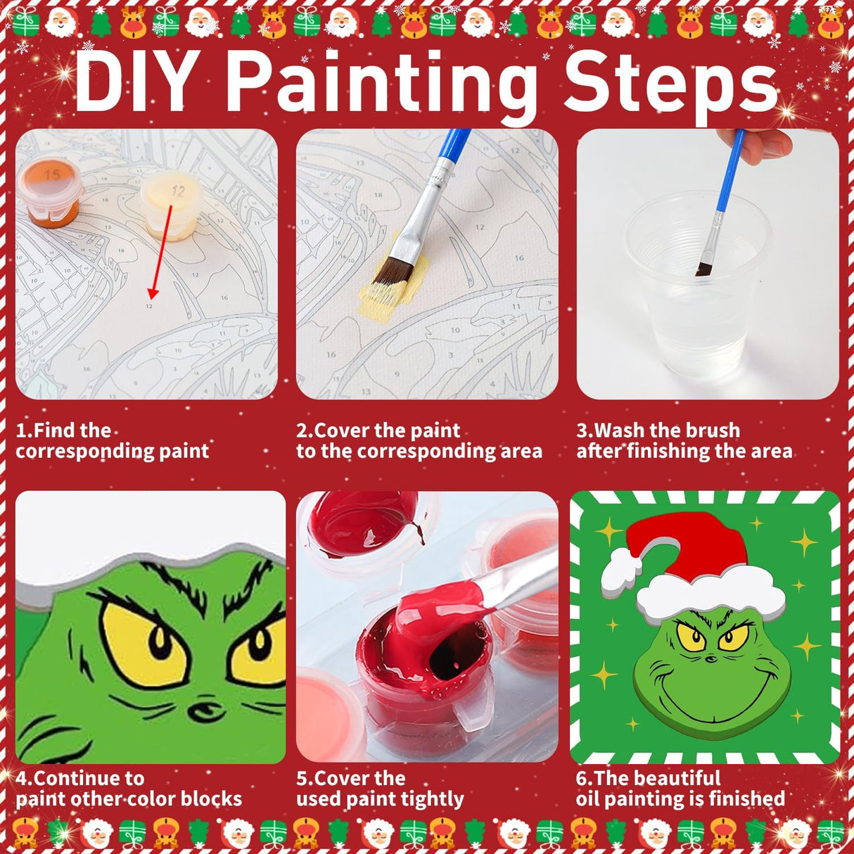 askkqtx 4 Pack Framed Paint by Numbers Kit for Kids - with Wooden Easel, Christmas Paint by Numbers Kit for Kids Ages 4-8-12, DIY Christmas Paint by Numbers with Frame for Home Wall Decor 8x8 Inch askkqtx