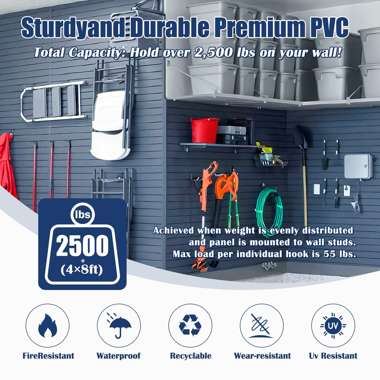 Slat Wall Paneling 4x8FT Black Slatwall Panel - Wall Garage Storage System | Heavy - Duty Industrial PVC Panels for Easy - Install Garage Organization | Sturdy Wall Slats for Home & Bike Rack Storage Eiruaw