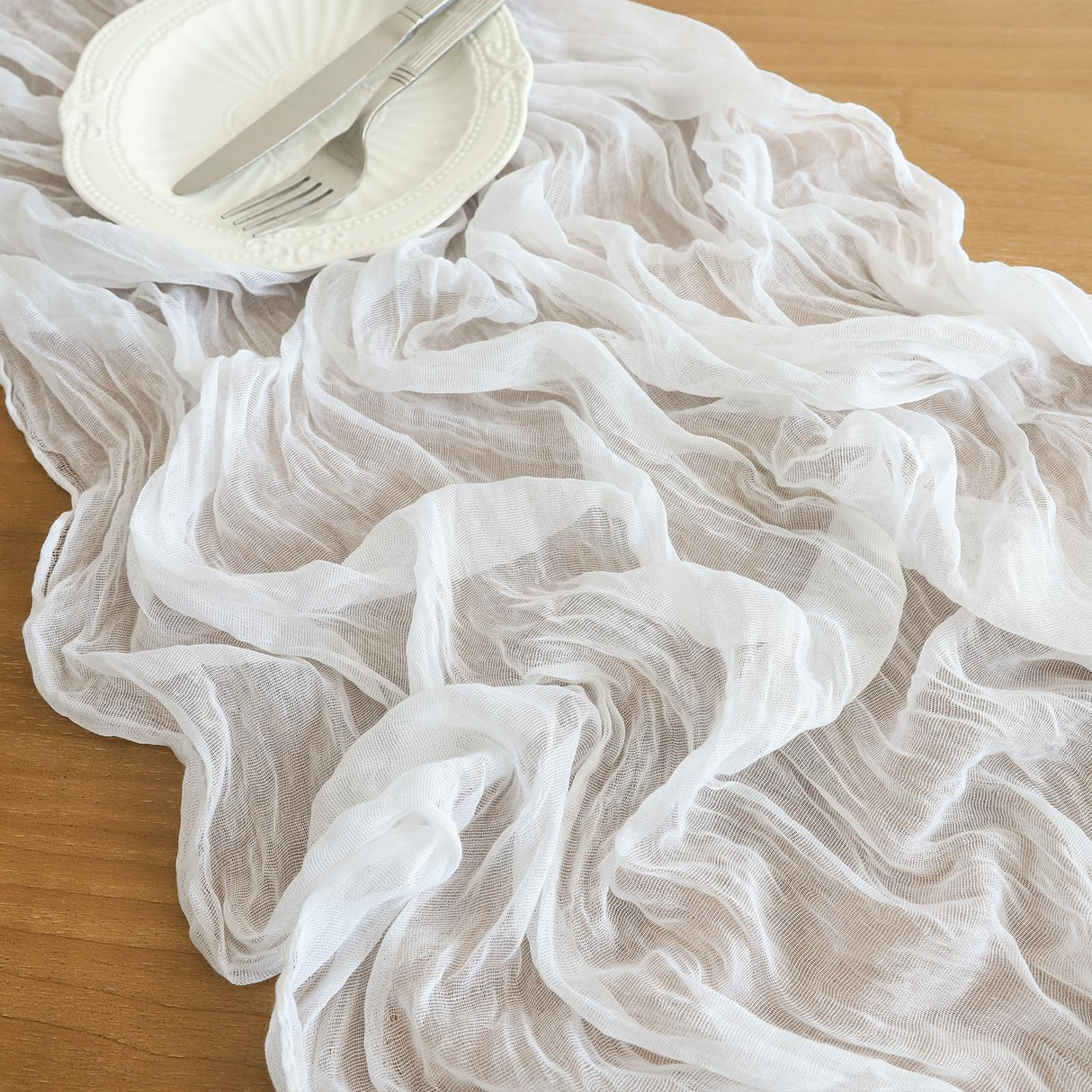 Cheesecloth Table Runner, 10FT Rustic Ivory White Table Runner 35*120inch Boho White Table Runner for Wedding Bridal Shower Baby Shower Table Centerpiece Decorations Miucat