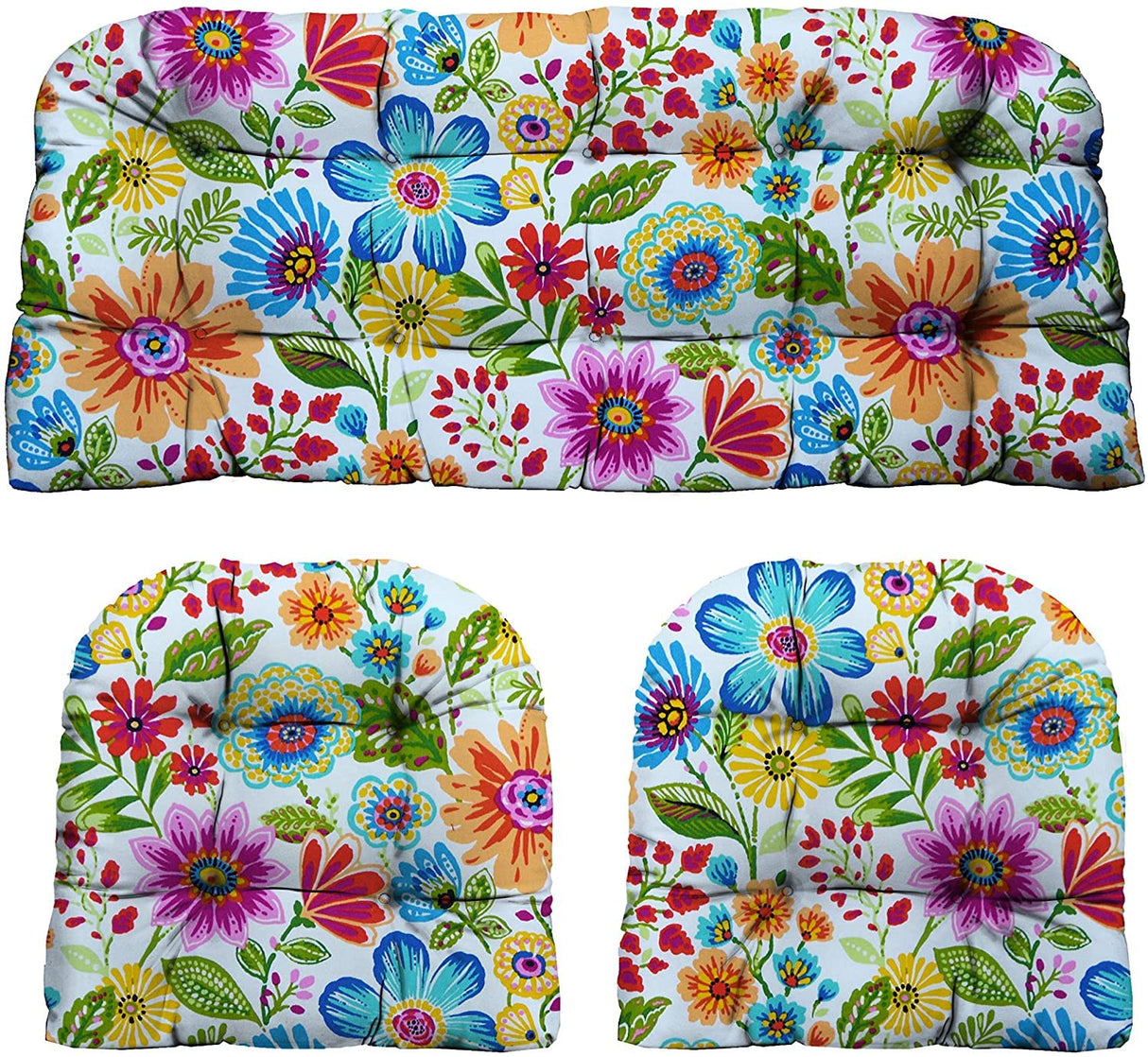 RSH DECOR: 3-Piece Wicker Tufted Cushion Set | 41” x 19" & 19" x 19" | All-Weather Spun Fabric | Water Resistant | Outdoor Loveseat & U-Shape Cushions for Patio Furniture | Gregoire Fresco RSH DECOR