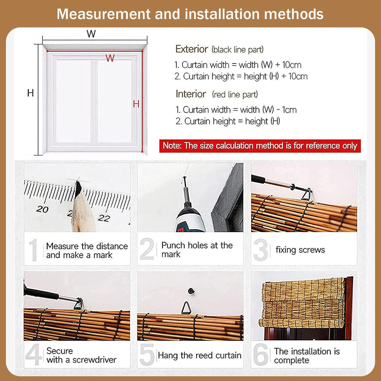 Reed Roller Blinds Bamboo Blinds Bamboo Shades Roman Blinds Outdoor Shades, Ventilation and Sun Protection, for Windows Porch Patio, Easy to Install and use-Carbonized Color ZAZRLW