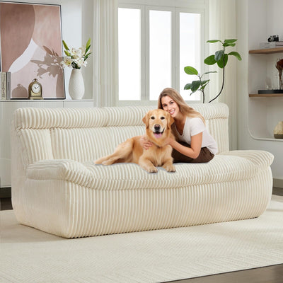 AEMEIOS 82" Corduroy Boneless Loveseat Sofa, Oversized Cloud Couch 3-Seater with Deep Seat, Modern Loveseats Couch with Memory Foam, Beige Boneless Couches for Living Room, No Assembly Required