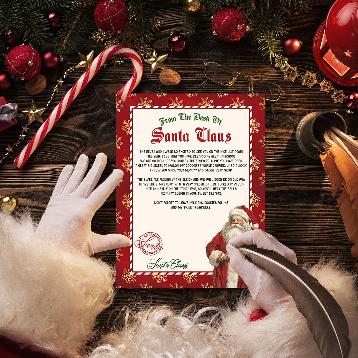 JarThenaAMCS 25Pcs Christmas Official Letters From Santa Set Include 5Pcs Vintage Gold Snowflake Writing Paper 5Pcs Certificates 5Pcs Envelopes 10 Stickers For Mailbox Family Party Favors JarThenaAMCS